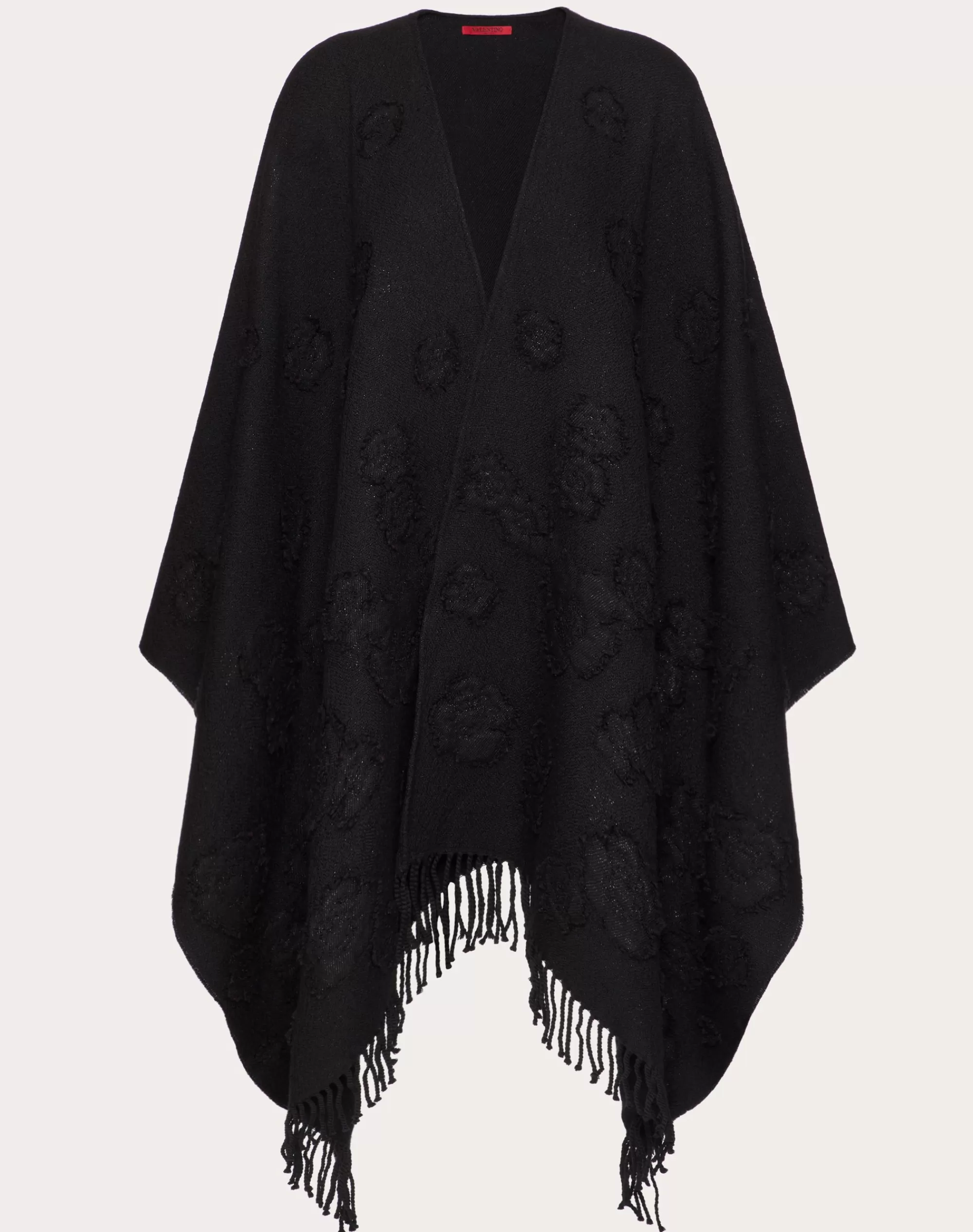 Valentino 3D FLOWERS WOOL BLEND PONCHO Black Cheap