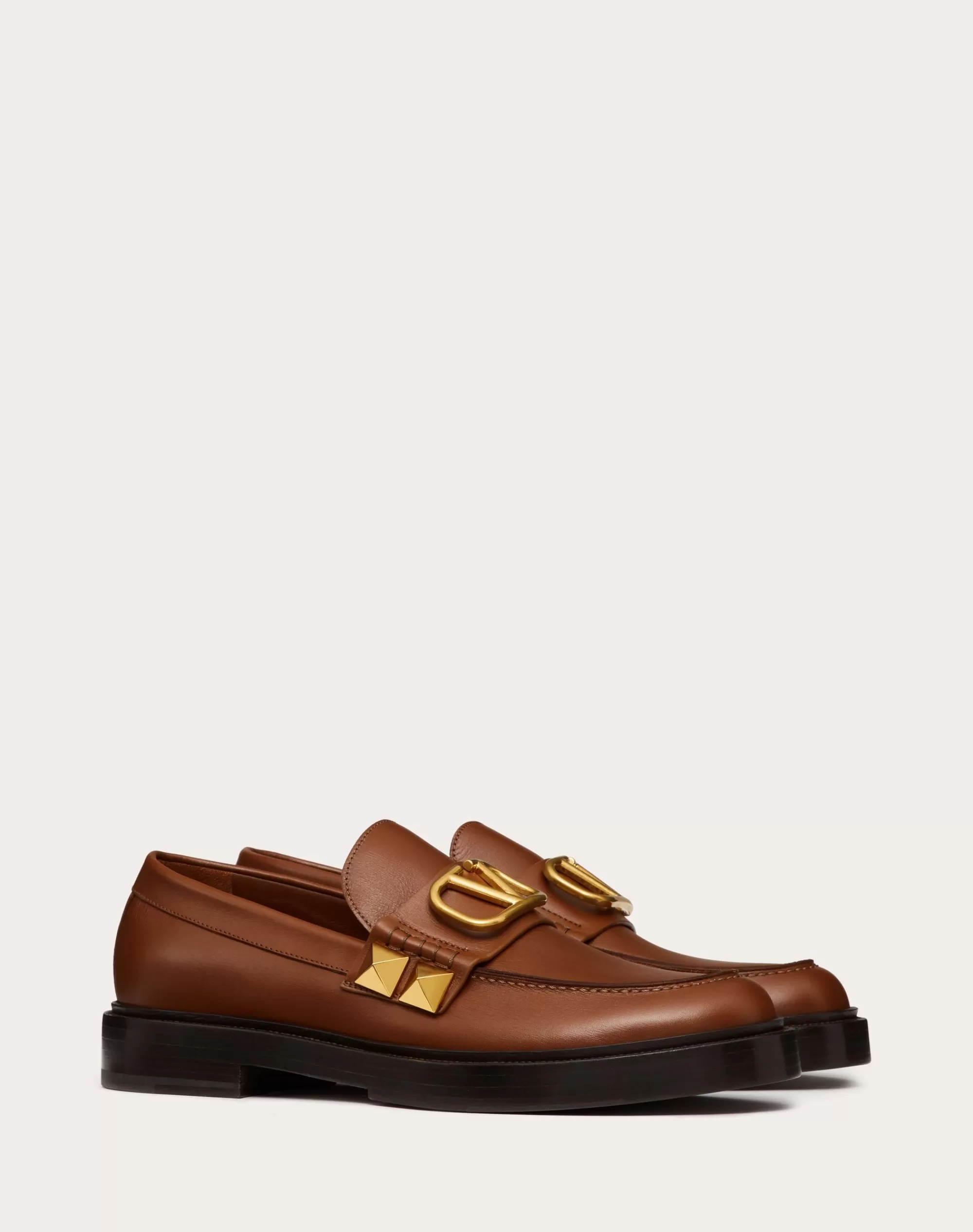 Valentino CALFSKIN STUD SIGN LOAFER TanBrown Cheap