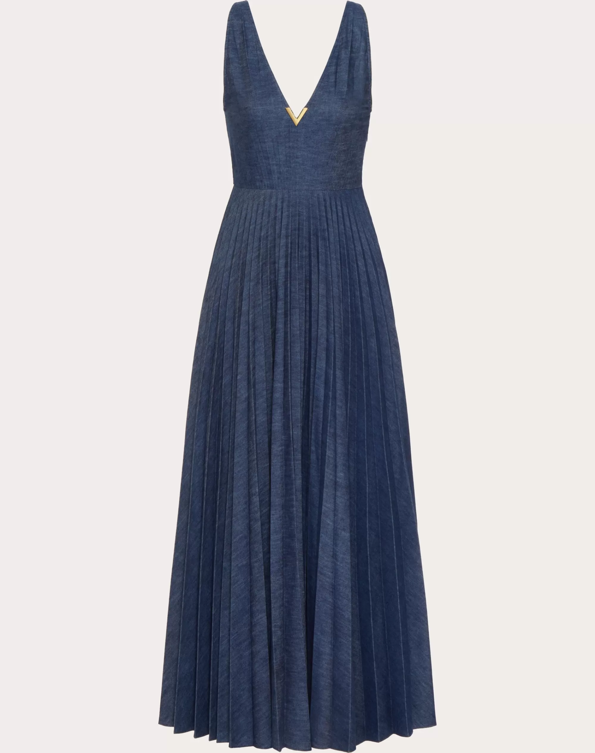 Valentino CHAMBRAY PLISSE' DRESS Denim Cheap