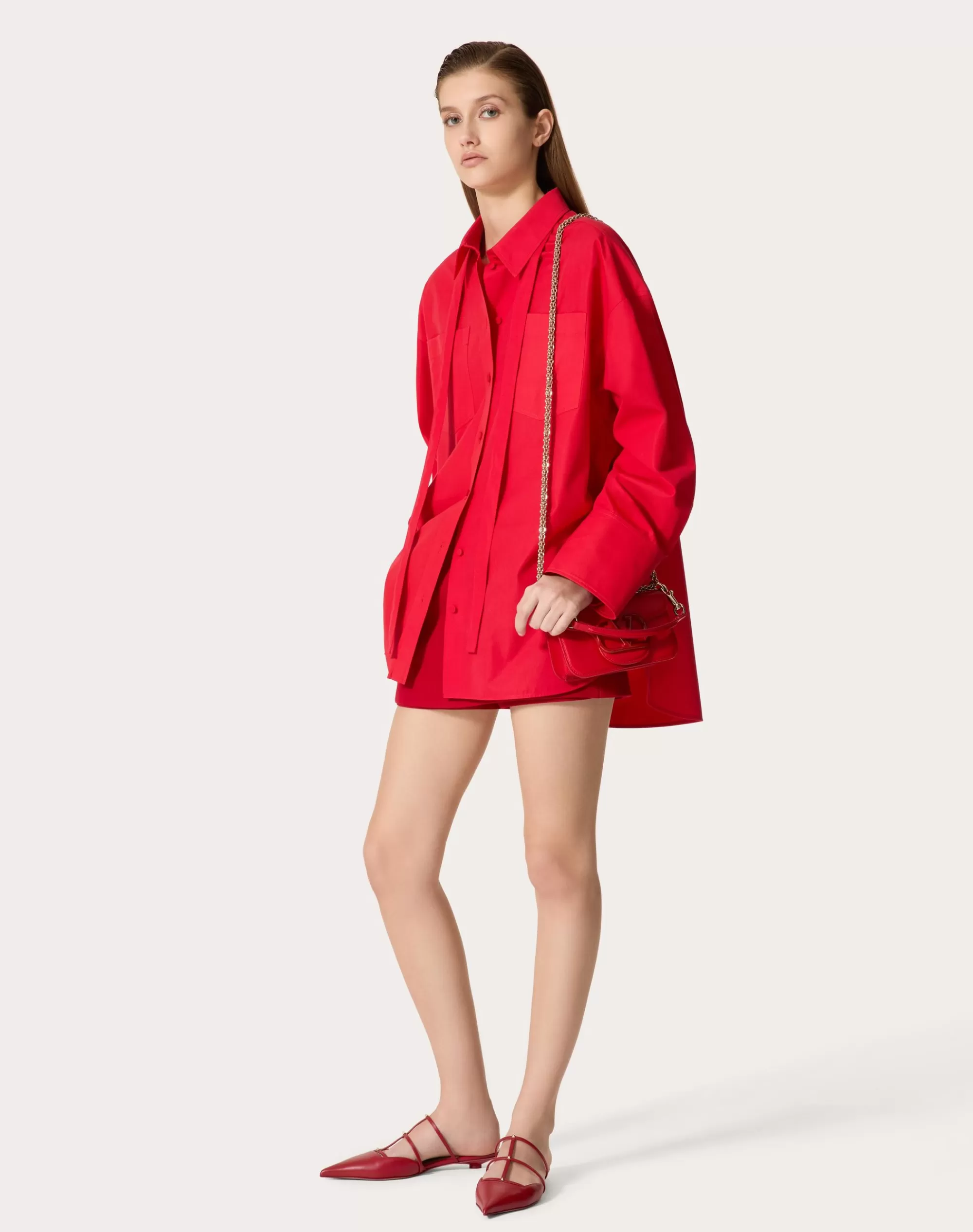 Valentino COMPACT POPELINE BLOUSE Red Flash Sale