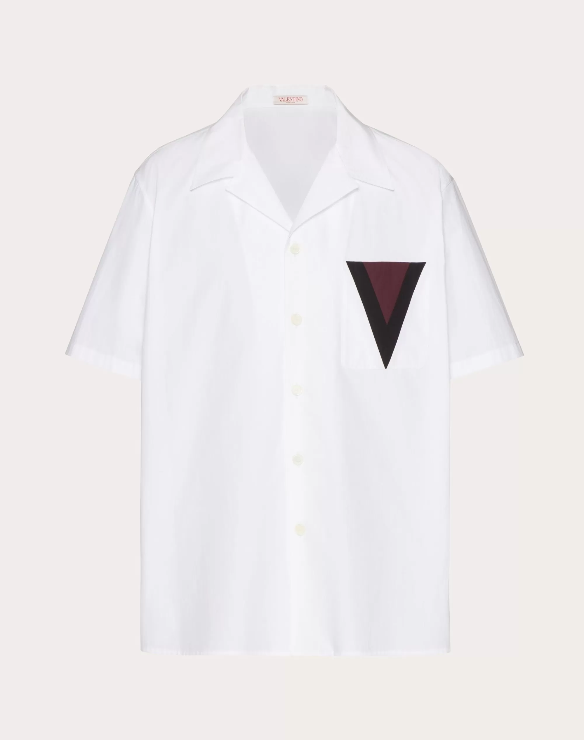 Valentino COTTON BOWLING SHIRT WITH INLAID V DETAIL White Shop