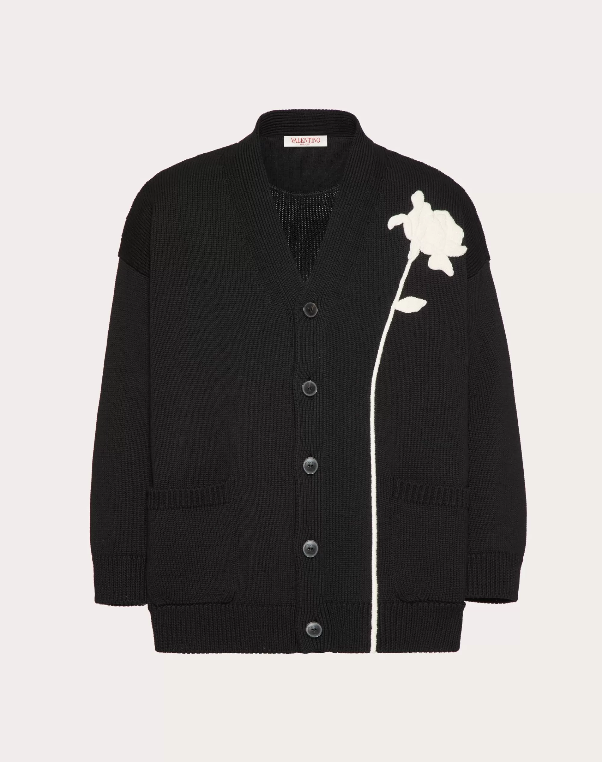 Valentino COTTON CARDIGAN WITH FLOWER EMBROIDERY Black Best