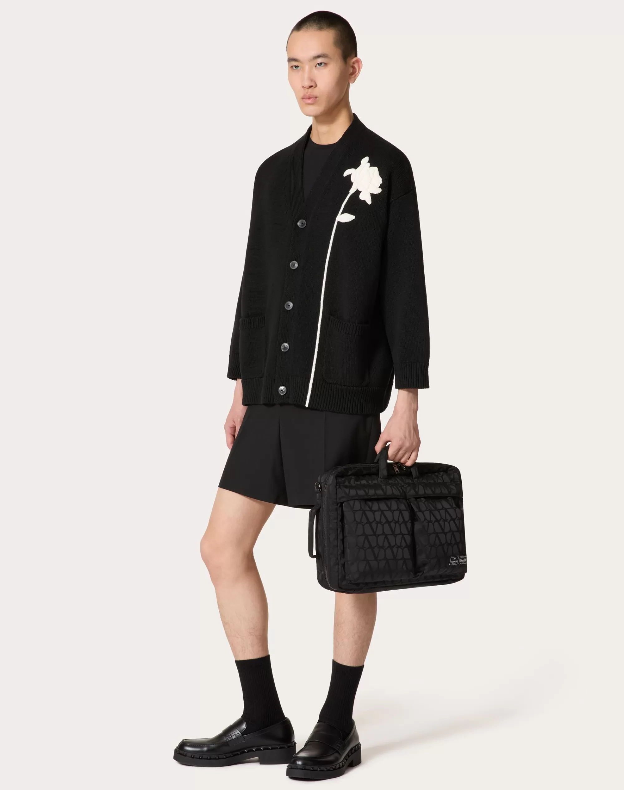 Valentino COTTON CARDIGAN WITH FLOWER EMBROIDERY Black Best