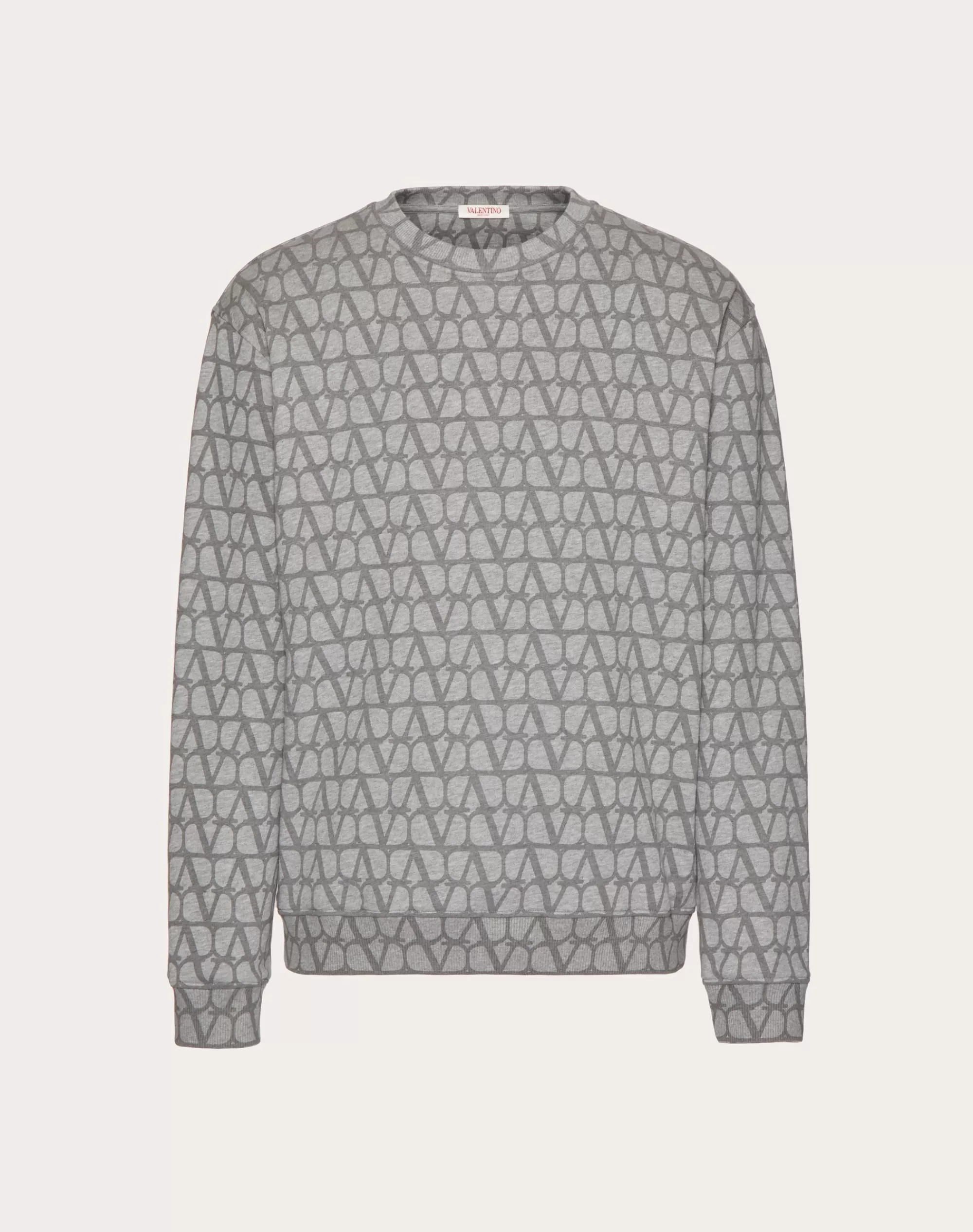 Valentino COTTON CREWNECK SWEATSHIRT WITH TOILE ICONOGRAPHE PRINT Grey Store