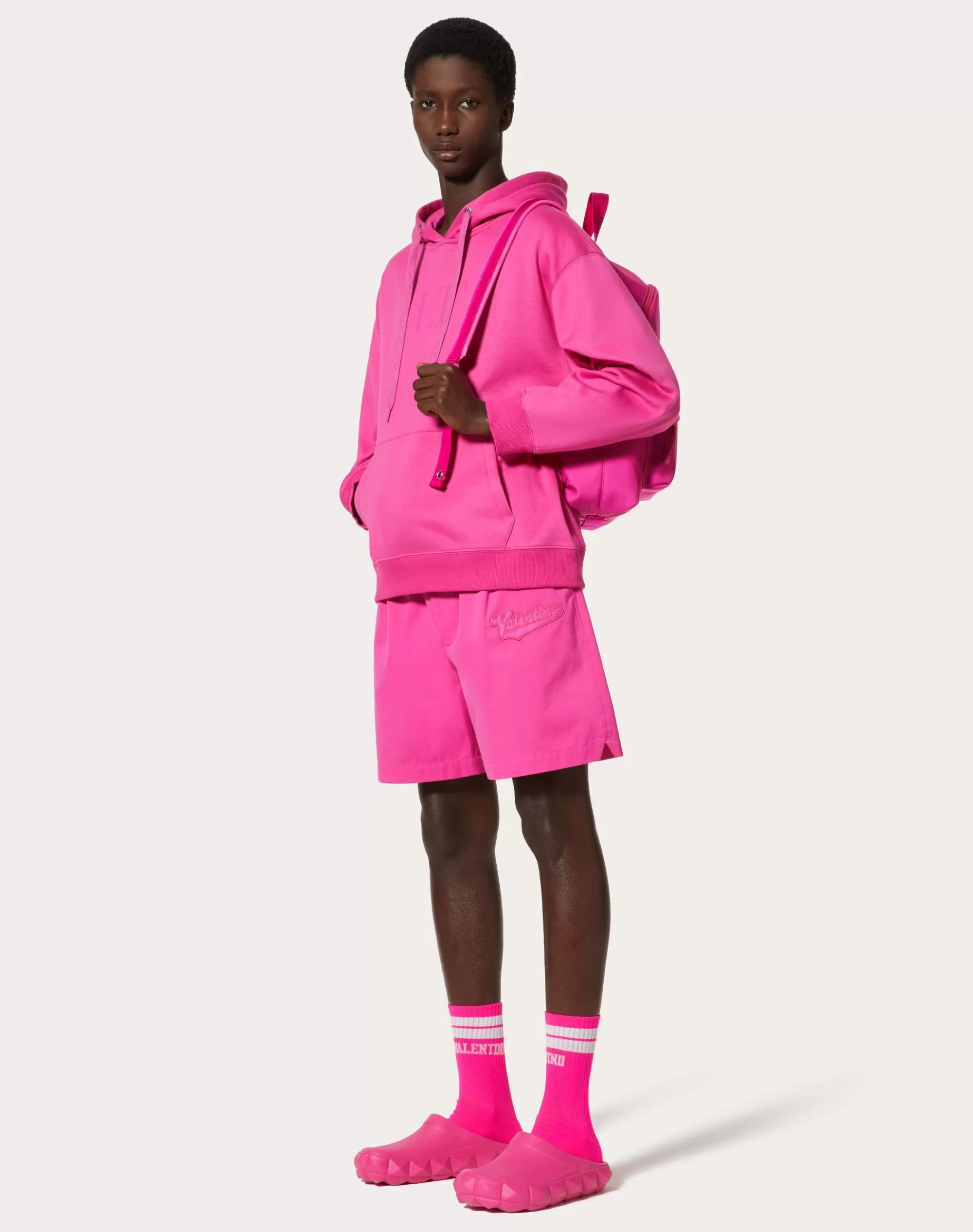 Valentino COTTON HOODED SWEATSHIRT WITH VLTN PRINT PinkPp Outlet