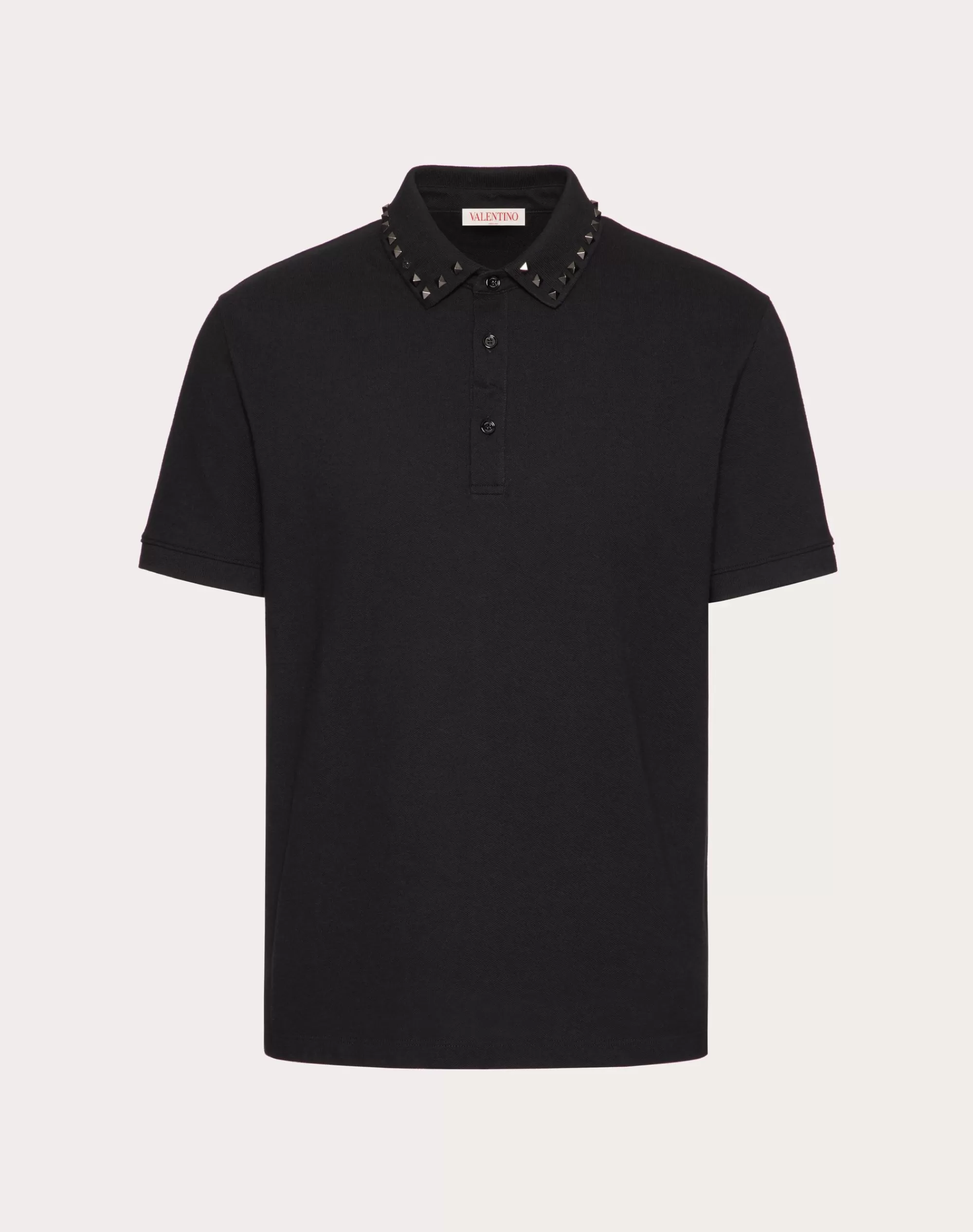 Valentino COTTON PIQUÉ POLO SHIRT WITH UNTITLED STUDS Black Best