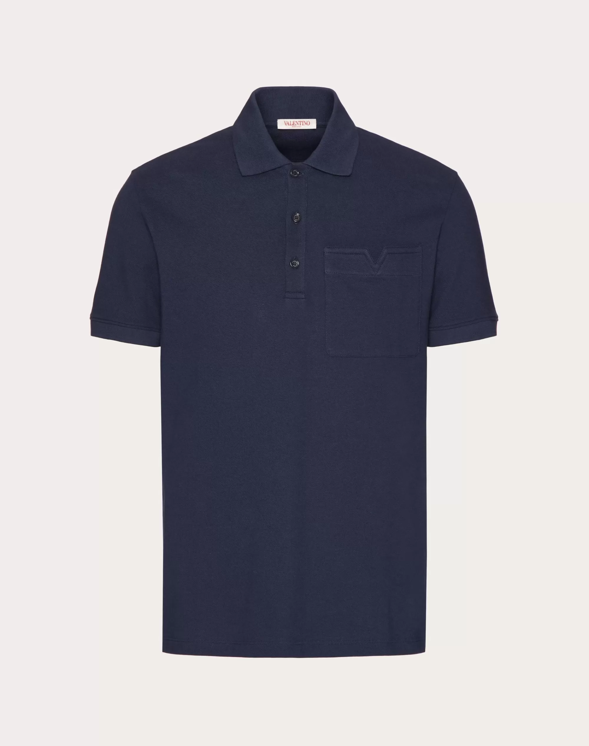 Valentino COTTON PIQUÉ POLO SHIRT WITH TOPSTITCHED V DETAIL Navy Cheap