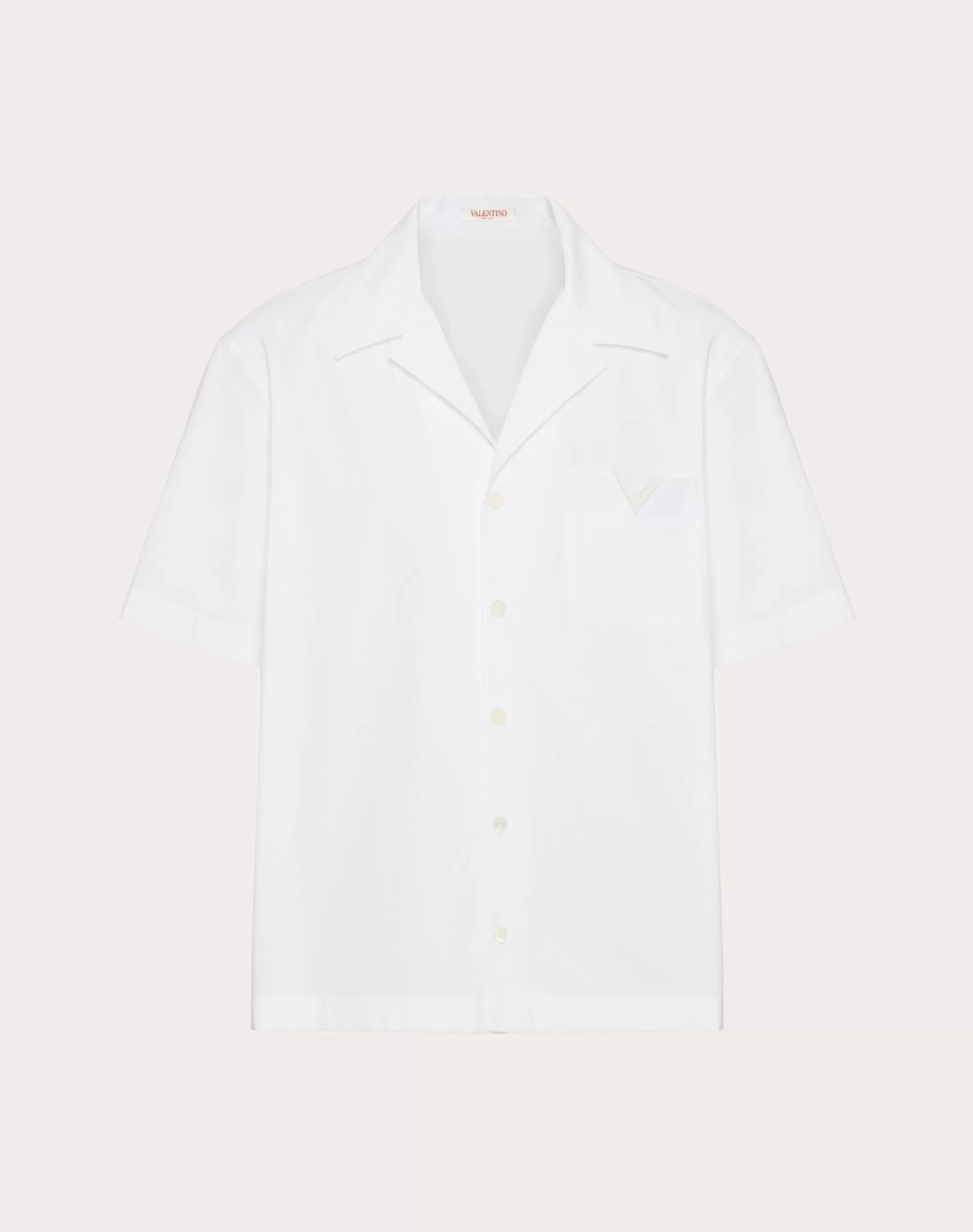 Valentino COTTON POPLIN BOWLING SHIRT WITH RUBBERIZED V DETAIL White Best