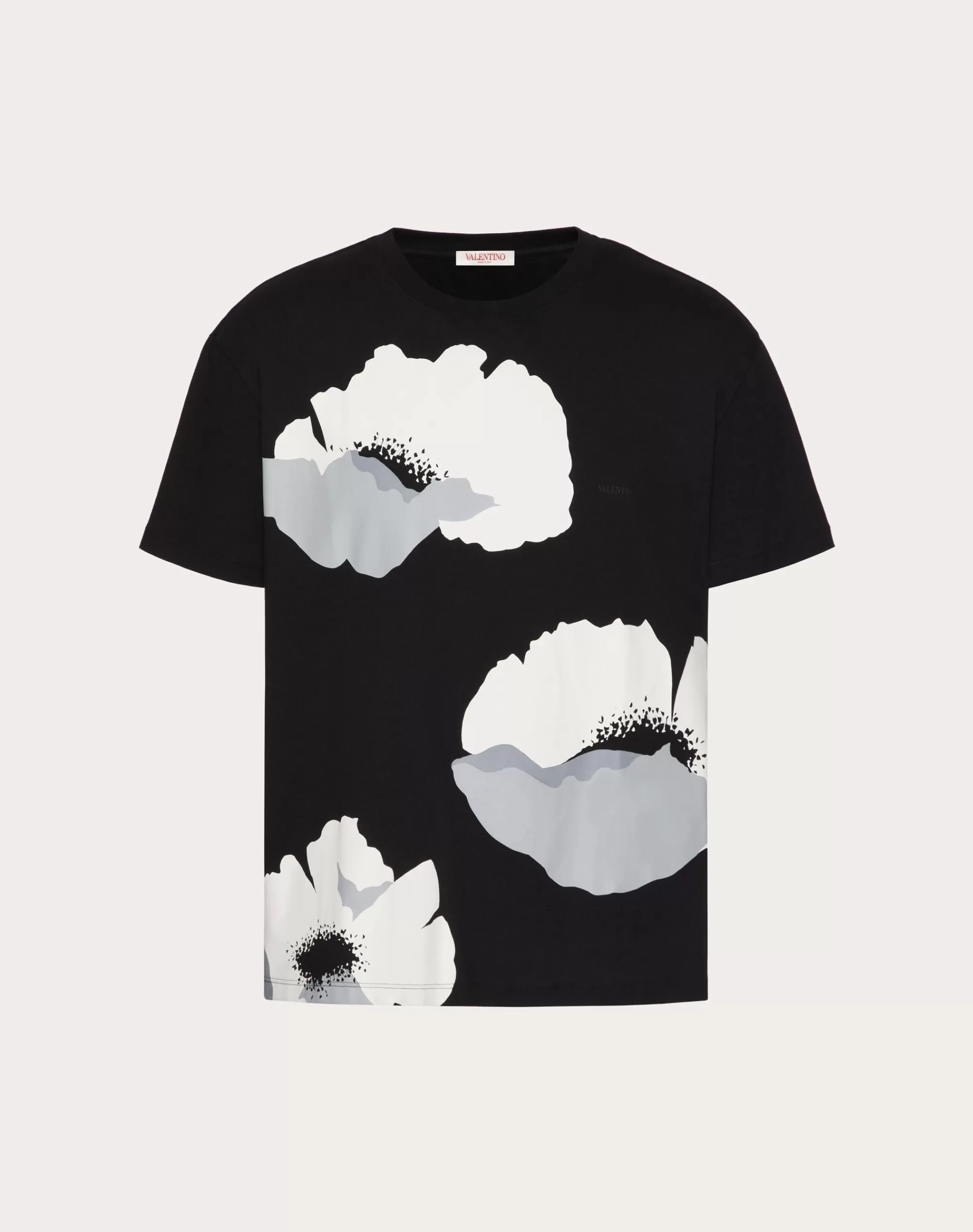 Valentino COTTON T-SHIRT WITH FLOWER PORTRAIT PRINT Black/gray Flash Sale