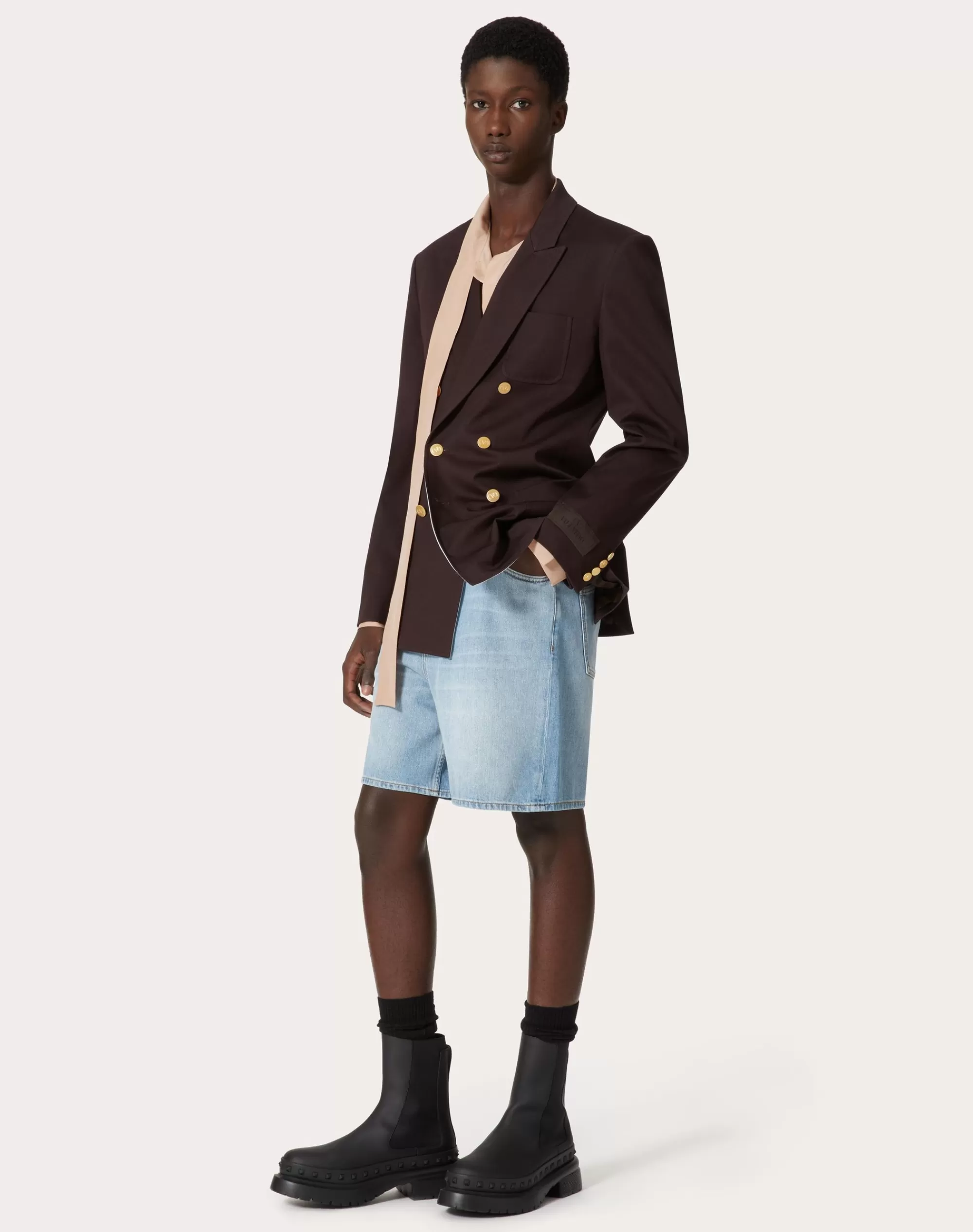 Valentino BERMUDA SHORTS WITH EMBOSSED VLOGO SIGNATURE Denim Clearance