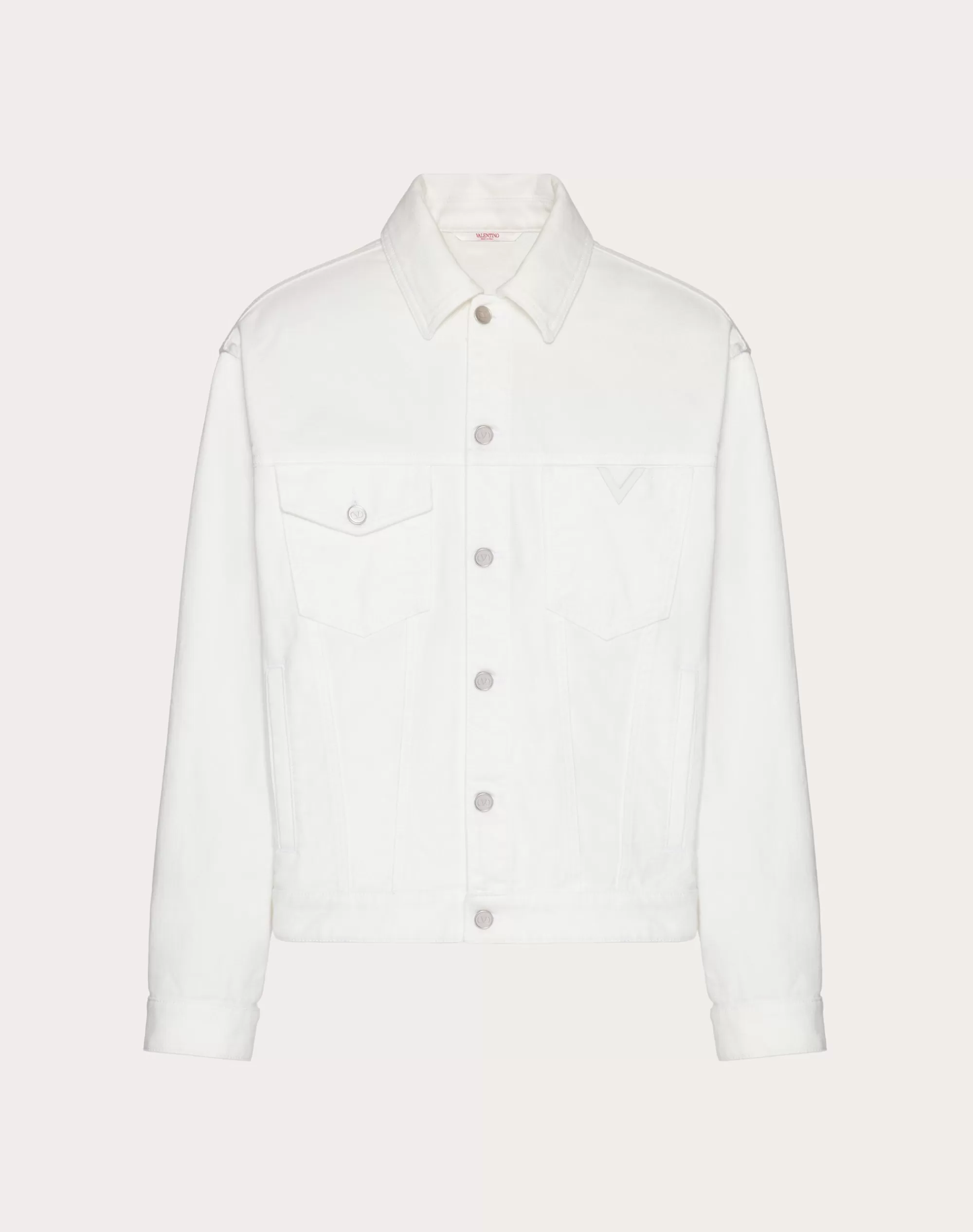 Valentino DENIM JACKET WITH RUBBERIZED V DETAIL Ivory Outlet