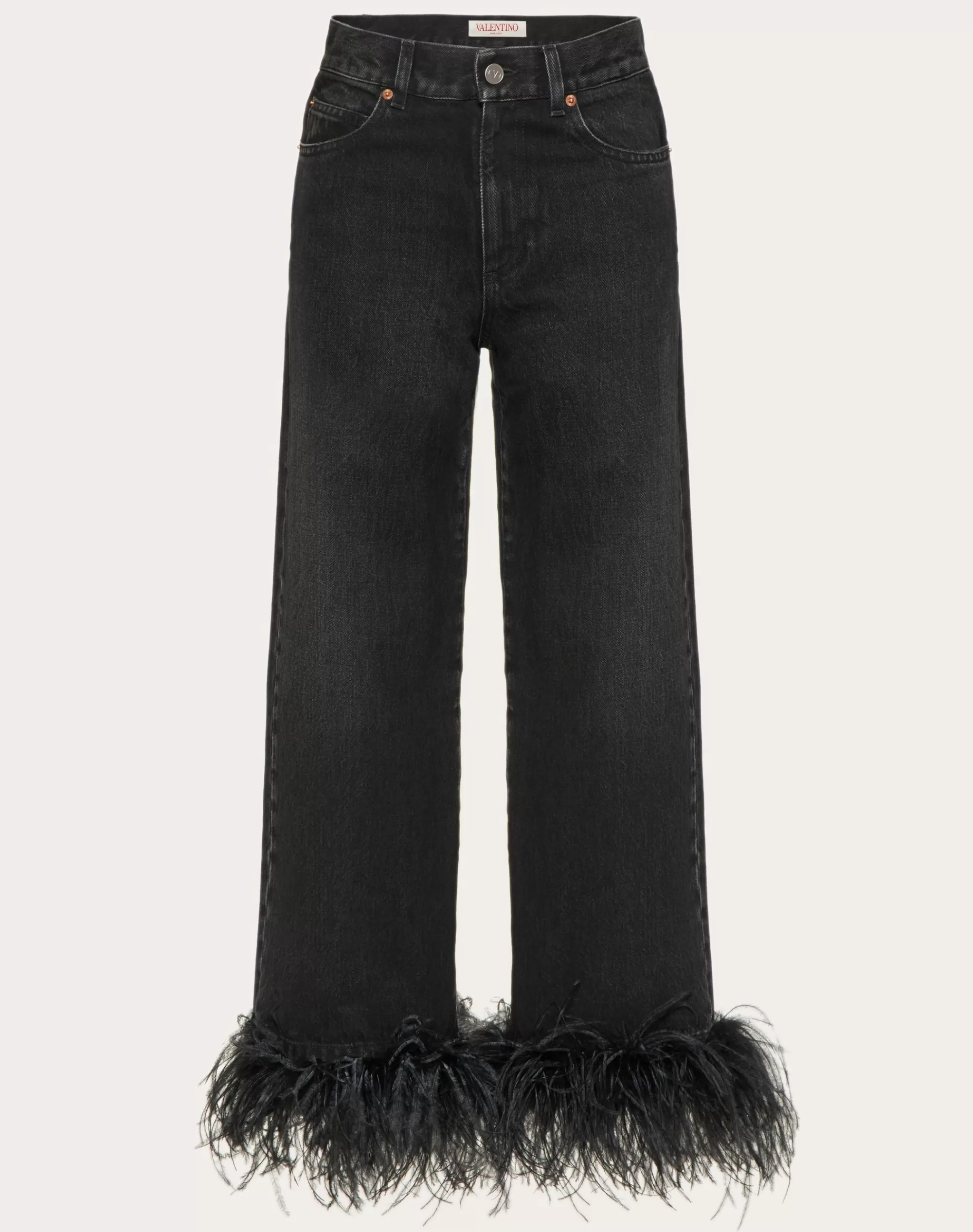 Valentino DENIM JEANS EMBROIDERED WITH FEATHERS Black Best