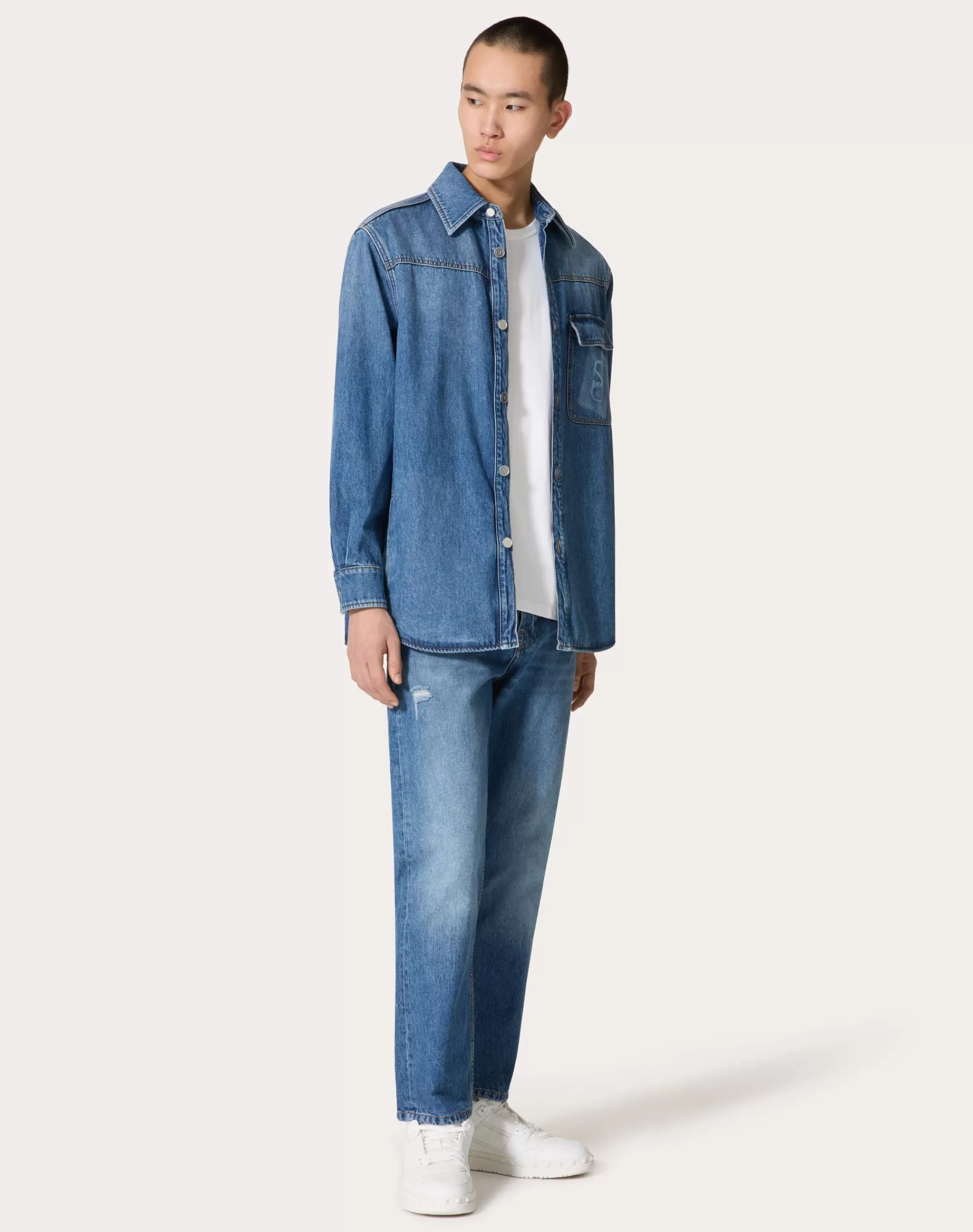 Valentino PANTS WITH EMBOSSED VLOGO SIGNATURE Denim Cheap