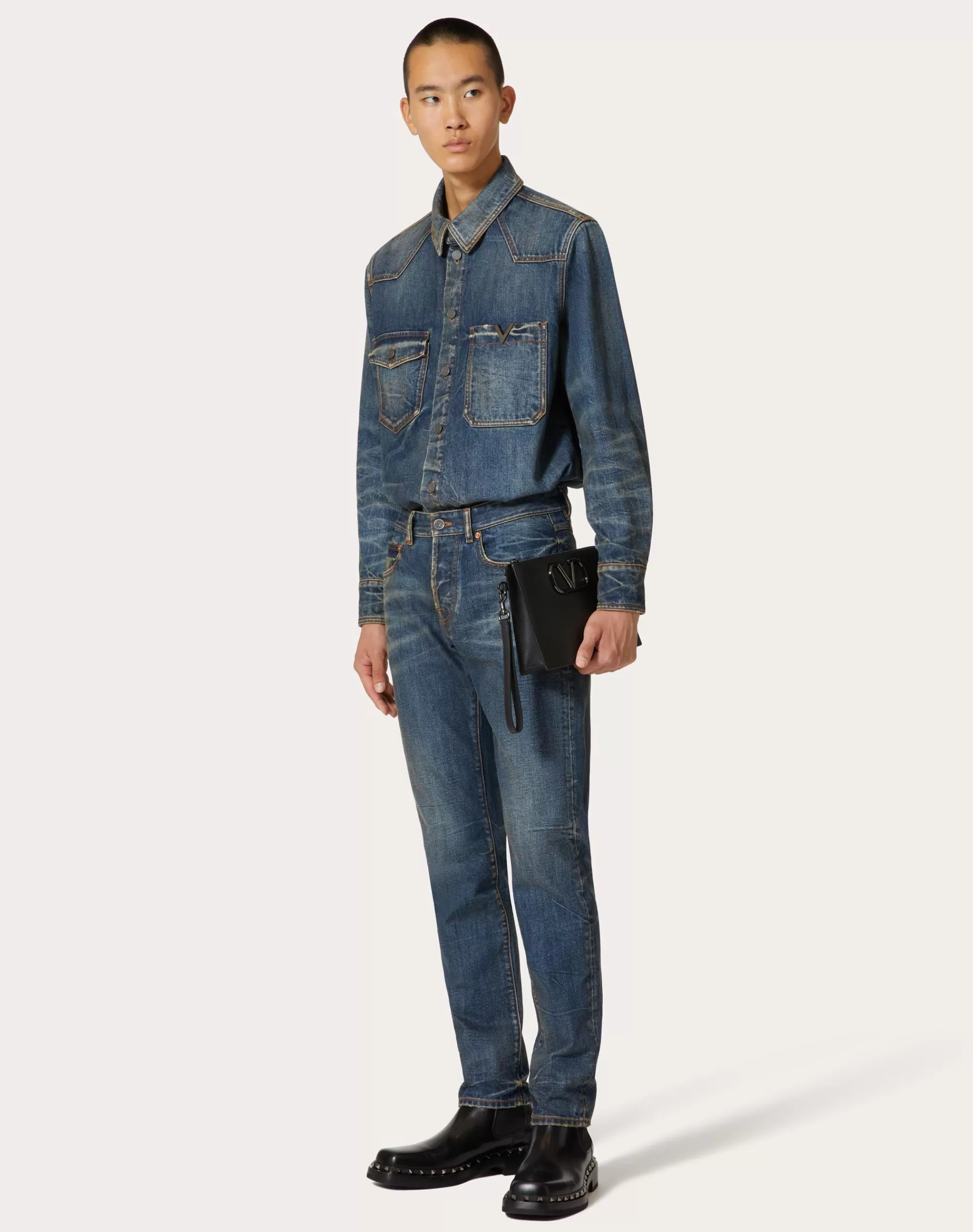 Valentino SHIRT WITH METALLIC V DETAIL Denim Online