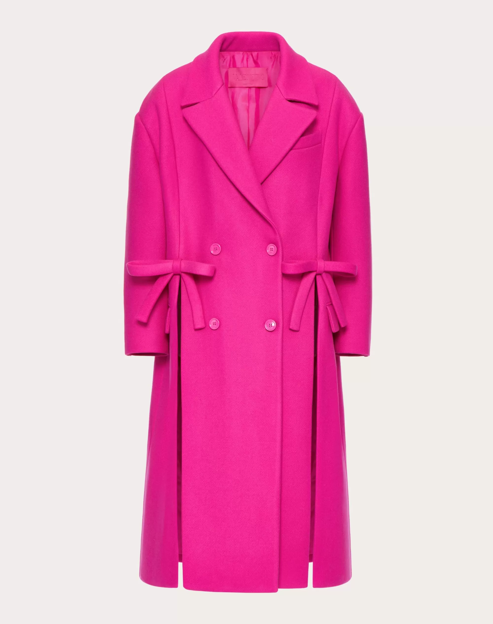 Valentino DIAGONAL DOUBLE WOOL COAT WITH BOW DETAIL PinkPp Online