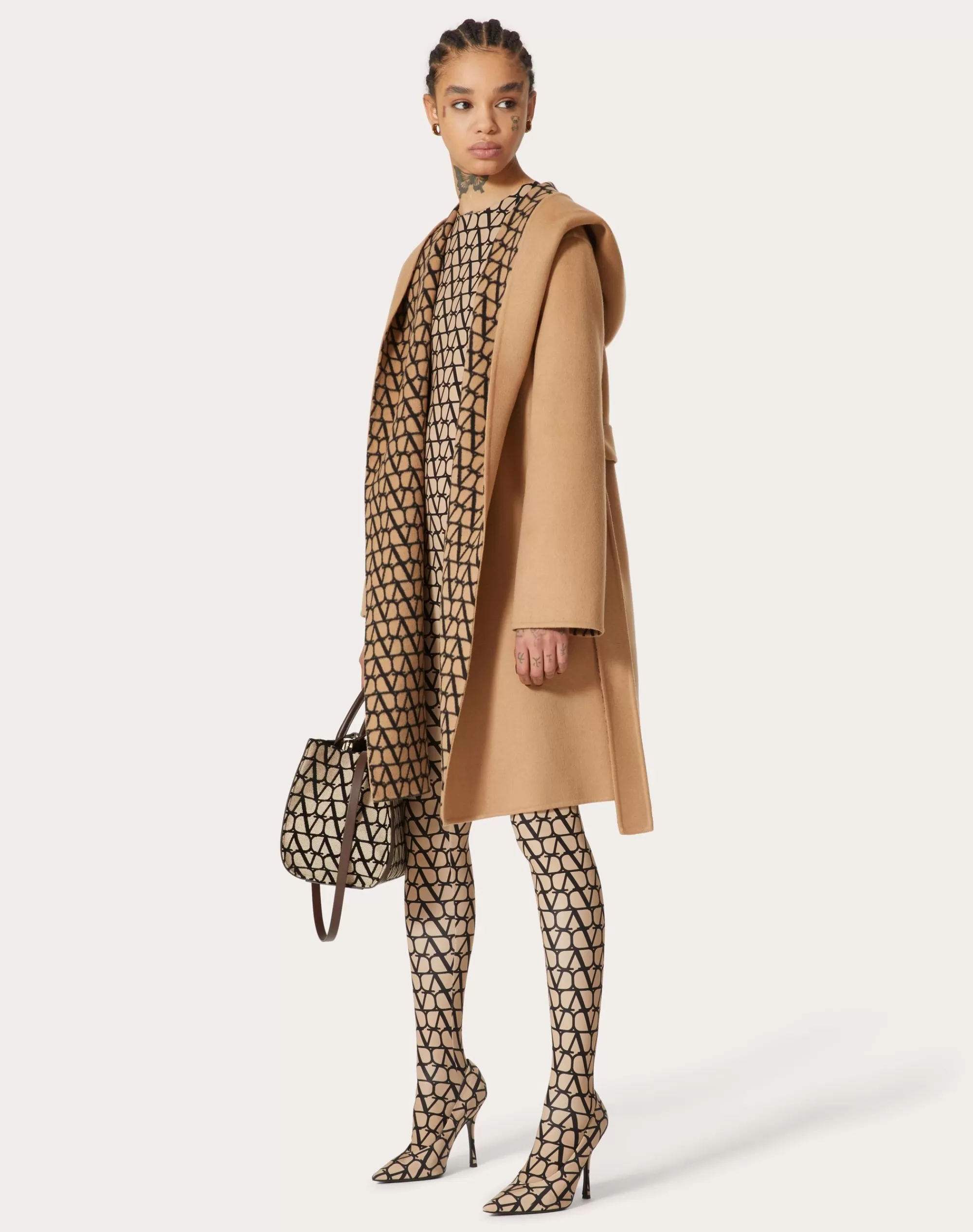 Valentino DOUBLE COAT TOILE ICONOGRAPHE Camel Cheap