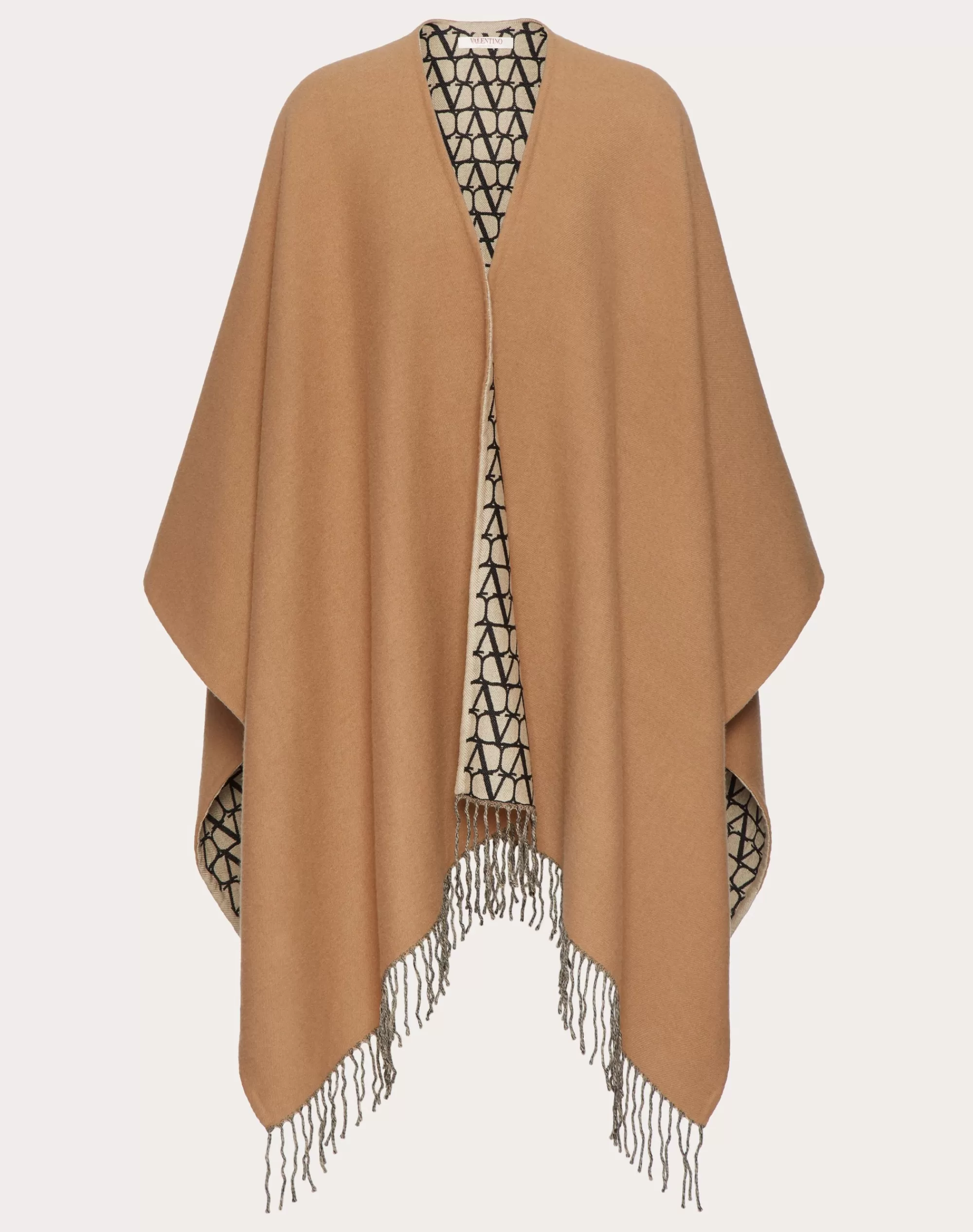 Valentino DOUBLE TOILE ICONOGRAPHE PONCHO IN WOOL, SILK AND CASHMERE Camel Outlet
