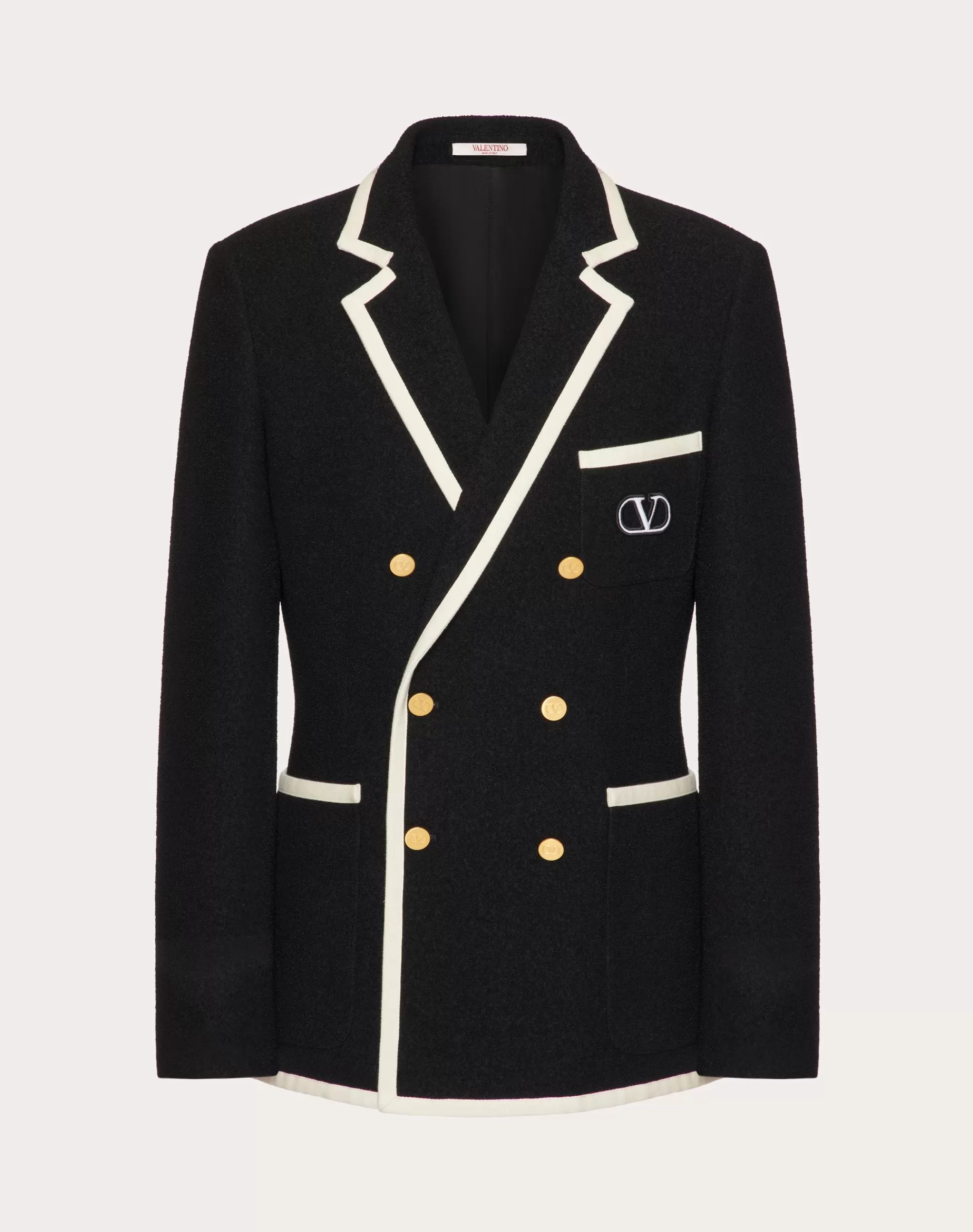 Valentino DOUBLE-BREASTED BOUCLÉ WOOL JACKET WITH VLOGO SIGNATURE EMBROIDERY Black Best