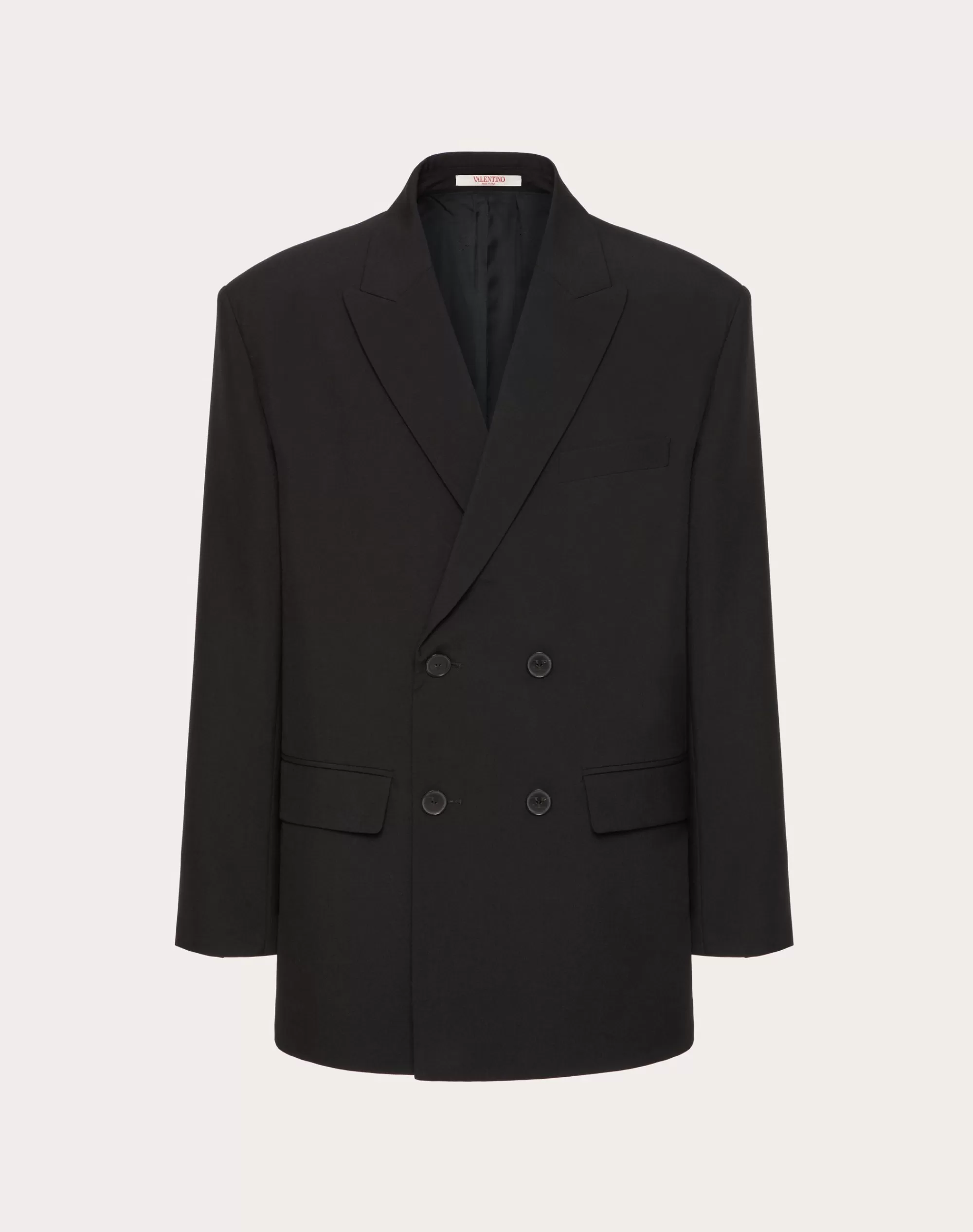 Valentino DOUBLE-BREASTED WOOL JACKET WITH MAISON TAILORING LABEL Black Store
