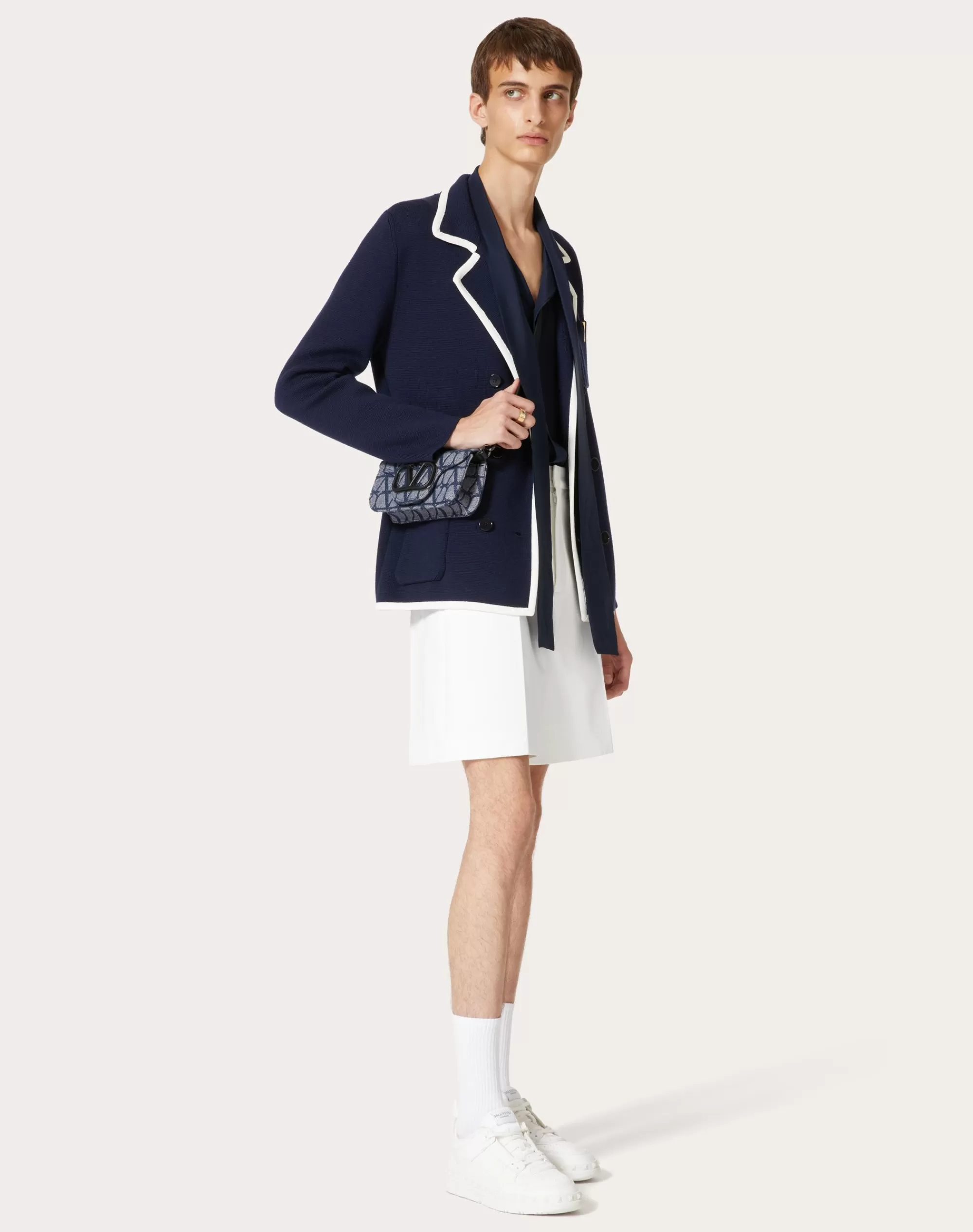 Valentino DOUBLE-BREASTED WOOL JACKET WITH METALLIC V DETAIL Navy/ivory Flash Sale