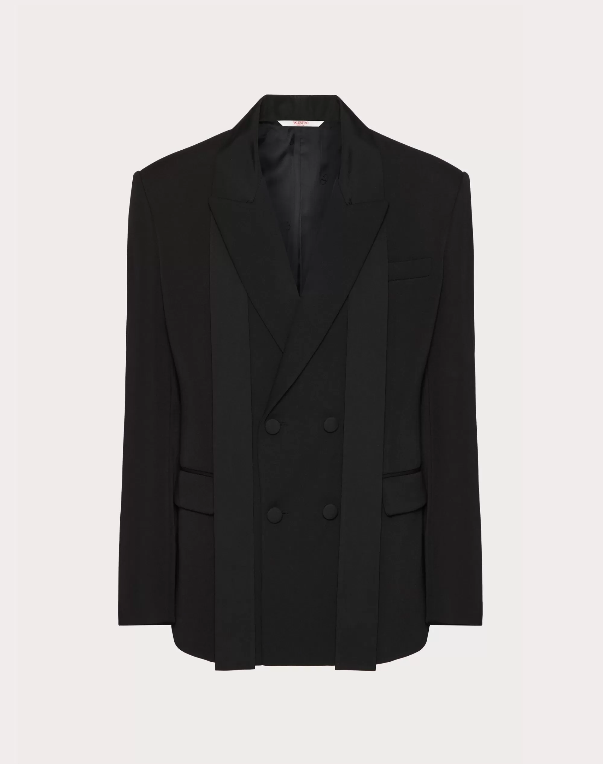 Valentino DOUBLE-BREASTED WOOL JACKET WITH SILK FAILLE SCARF COLLAR Black Clearance