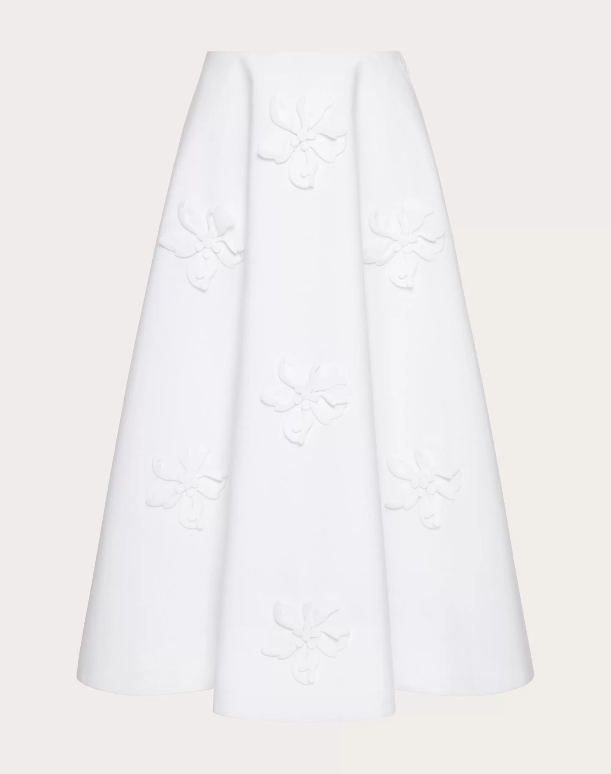 Valentino EMBROIDERED COMPACT POPELINE MIDI SKIRT White Flash Sale