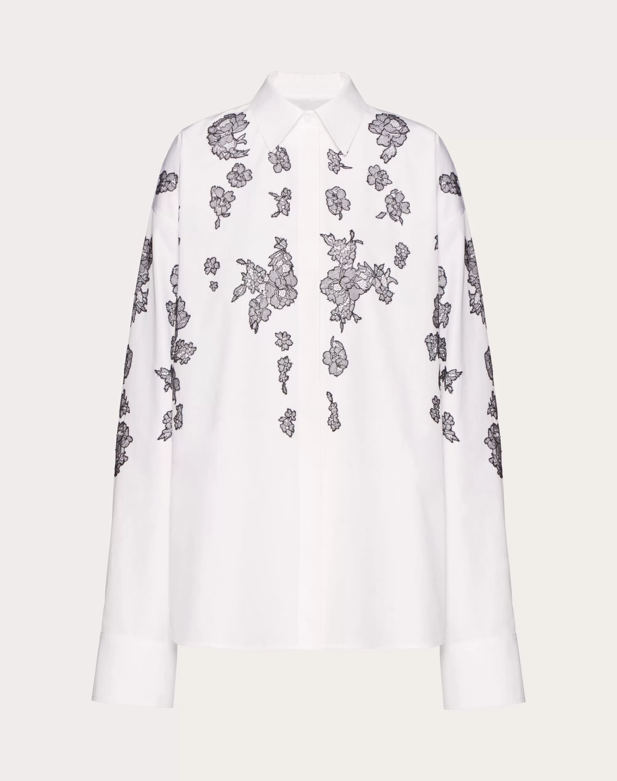 Valentino EMBROIDERED COMPACT POPELINE SHIRT White/Black Best Sale