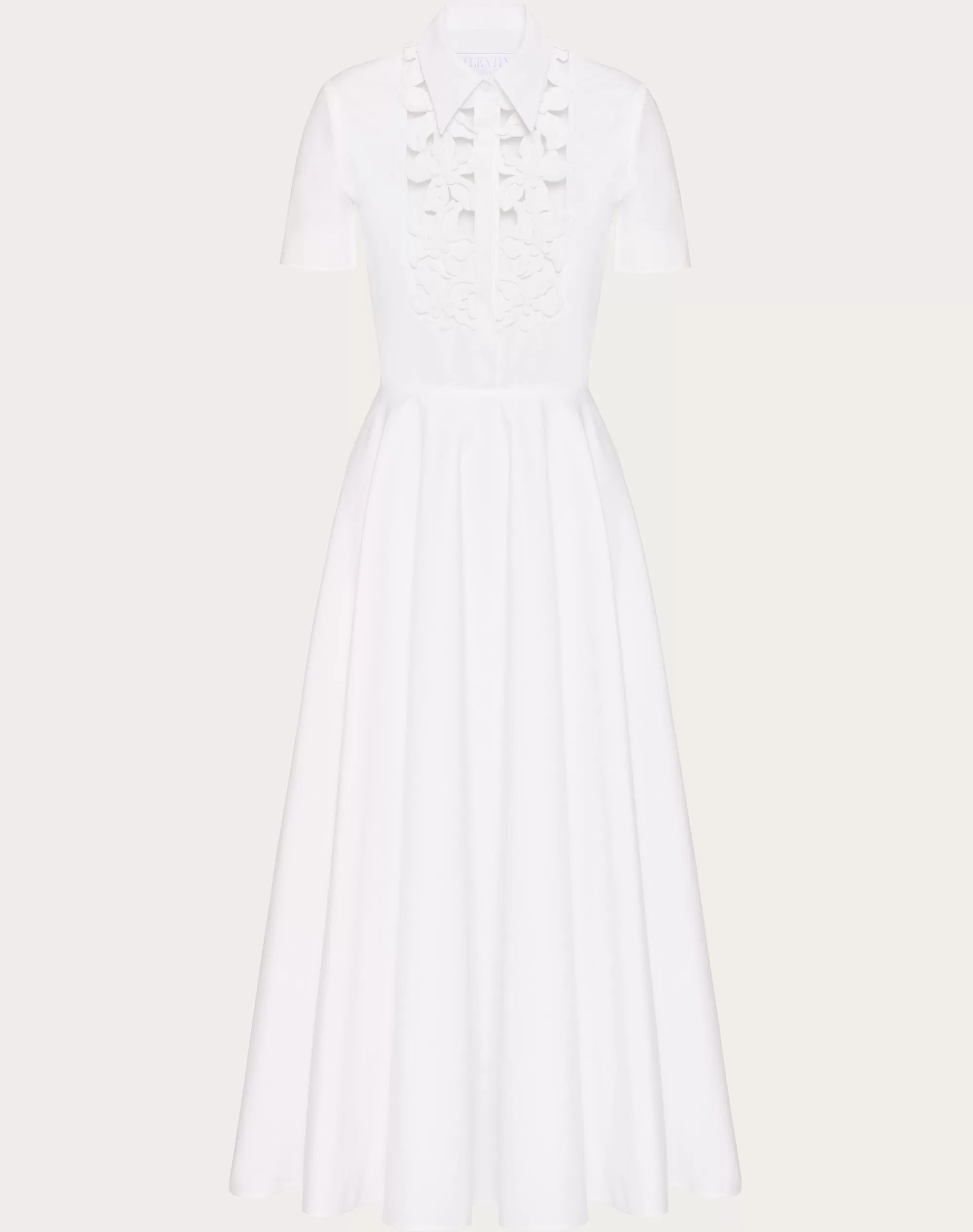 Valentino EMBROIDERED COMPACT POPLIN MIDI DRESS White Hot