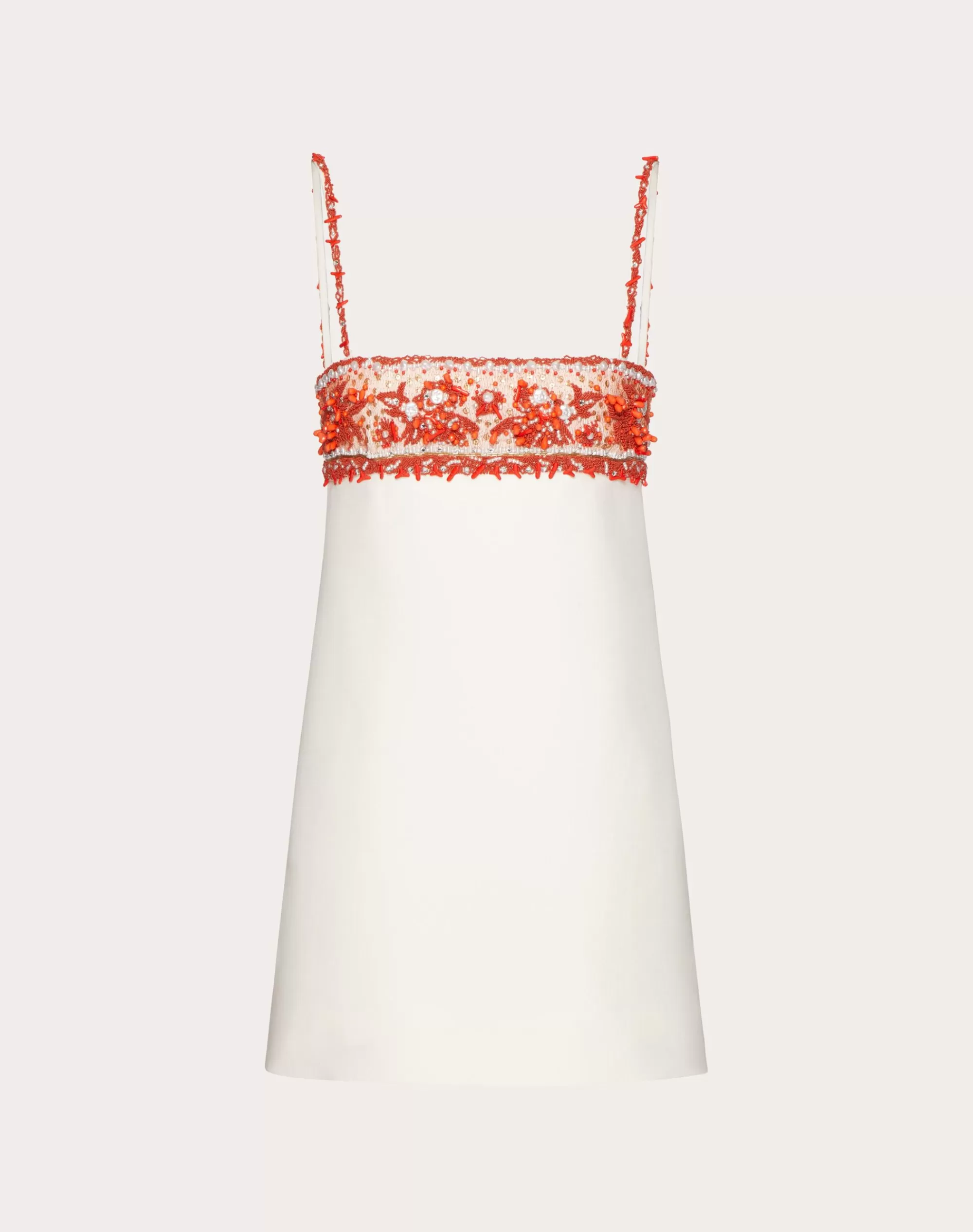 Valentino EMBROIDERED CREPE COUTURE SHORT DRESS Ivory/coral Shop