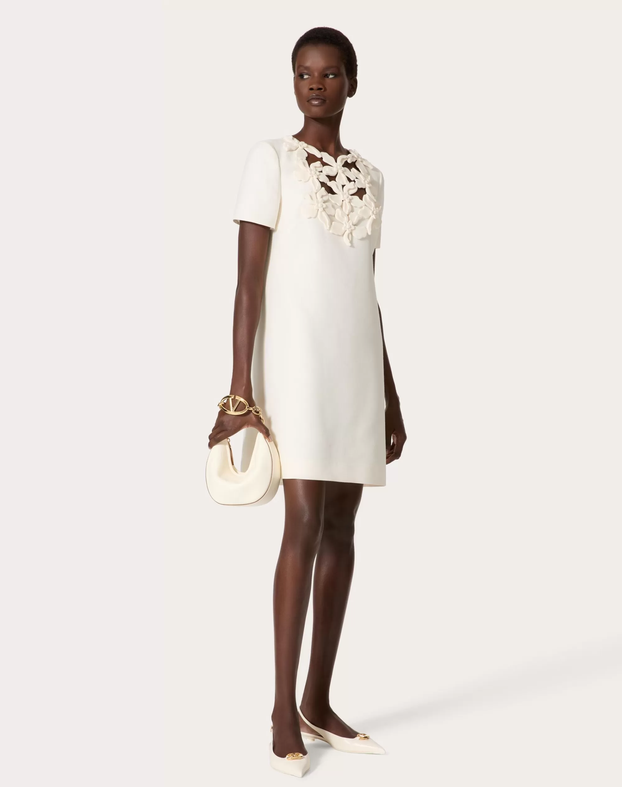 Valentino EMBROIDERED CREPE COUTURE SHORT DRESS Ivory Clearance