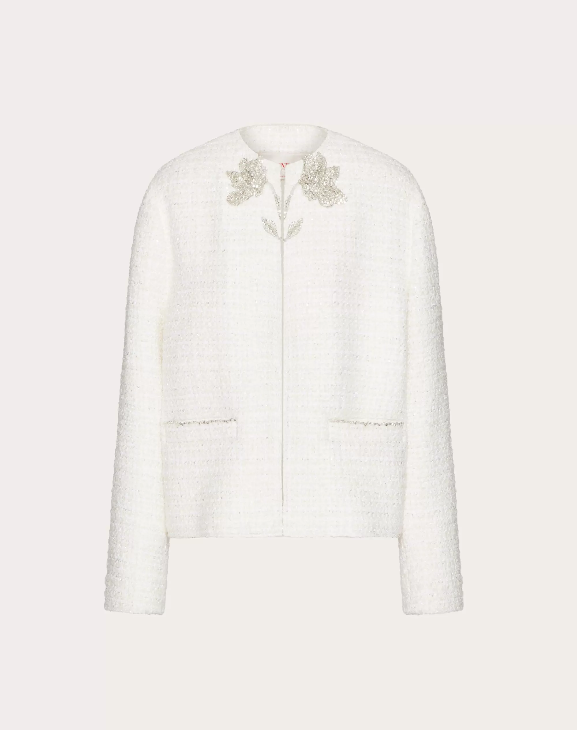 Valentino EMBROIDERED GLAZE TWEED JACKET Ivory/silver Cheap