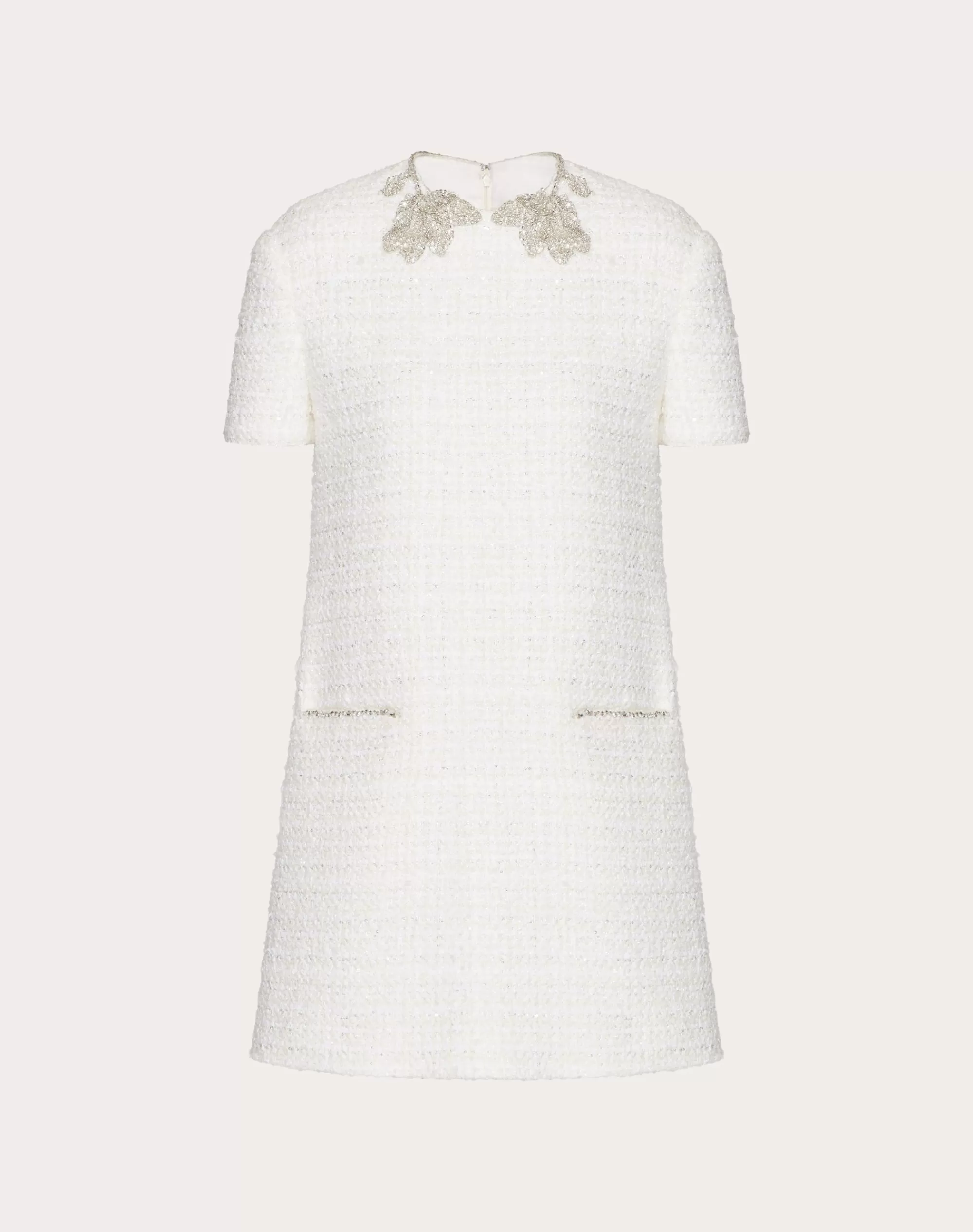 Valentino EMBROIDERED GLAZE TWEED SHORT DRESS Ivory/silver Fashion