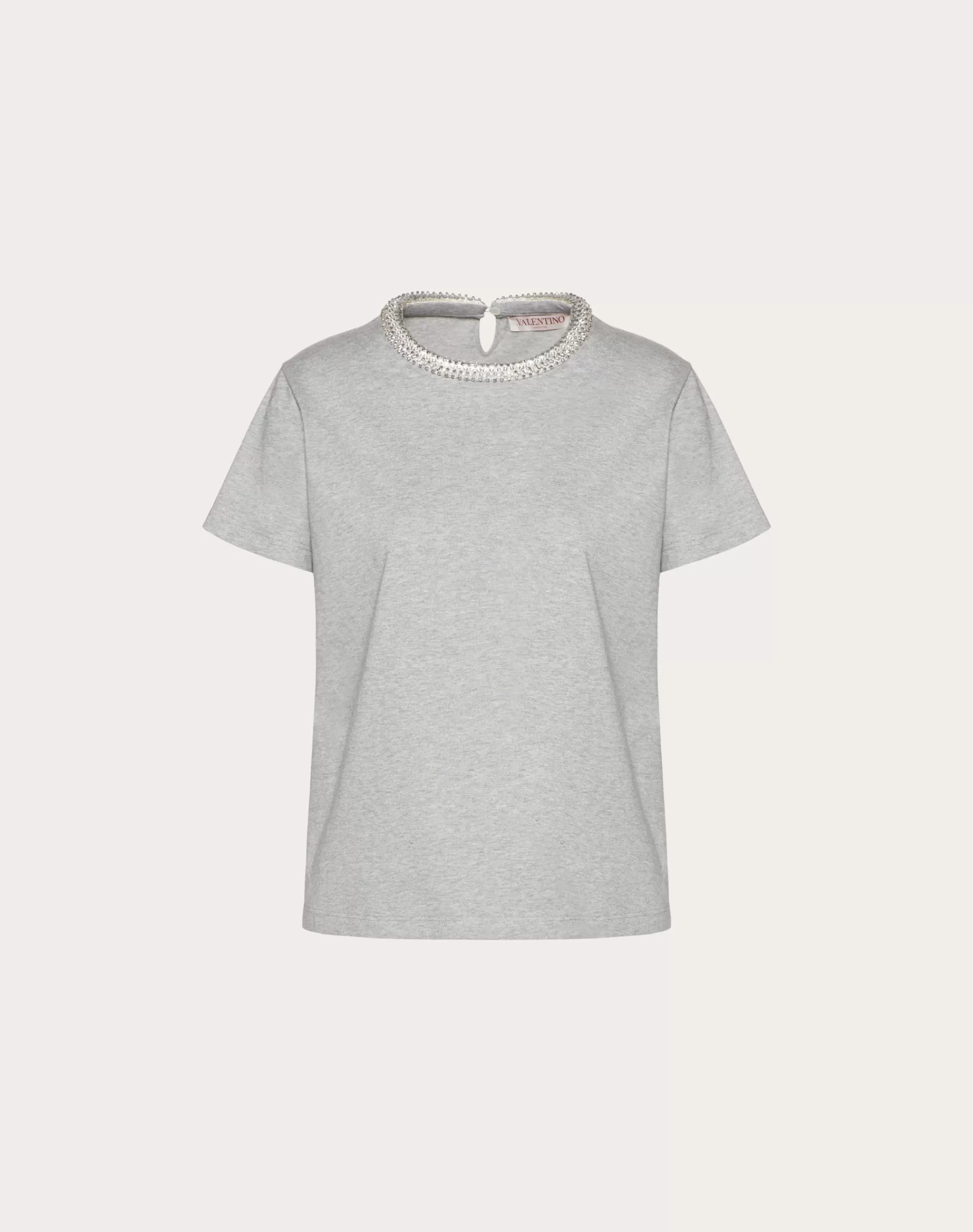 Valentino EMBROIDERED JERSEY T-SHIRT Grey New
