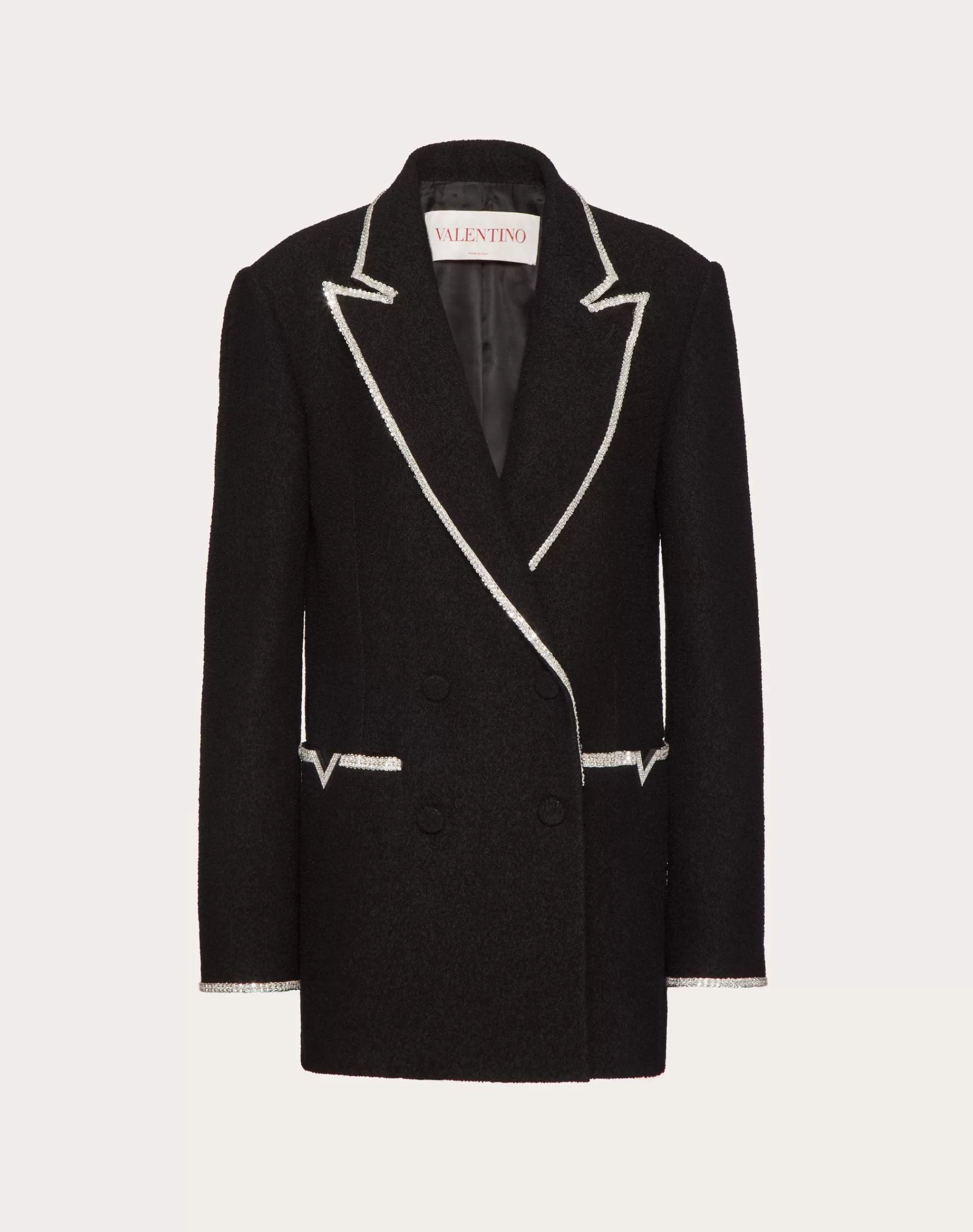 Valentino EMBROIDERED LIGHT WOOL TWEED BLAZER Black Online