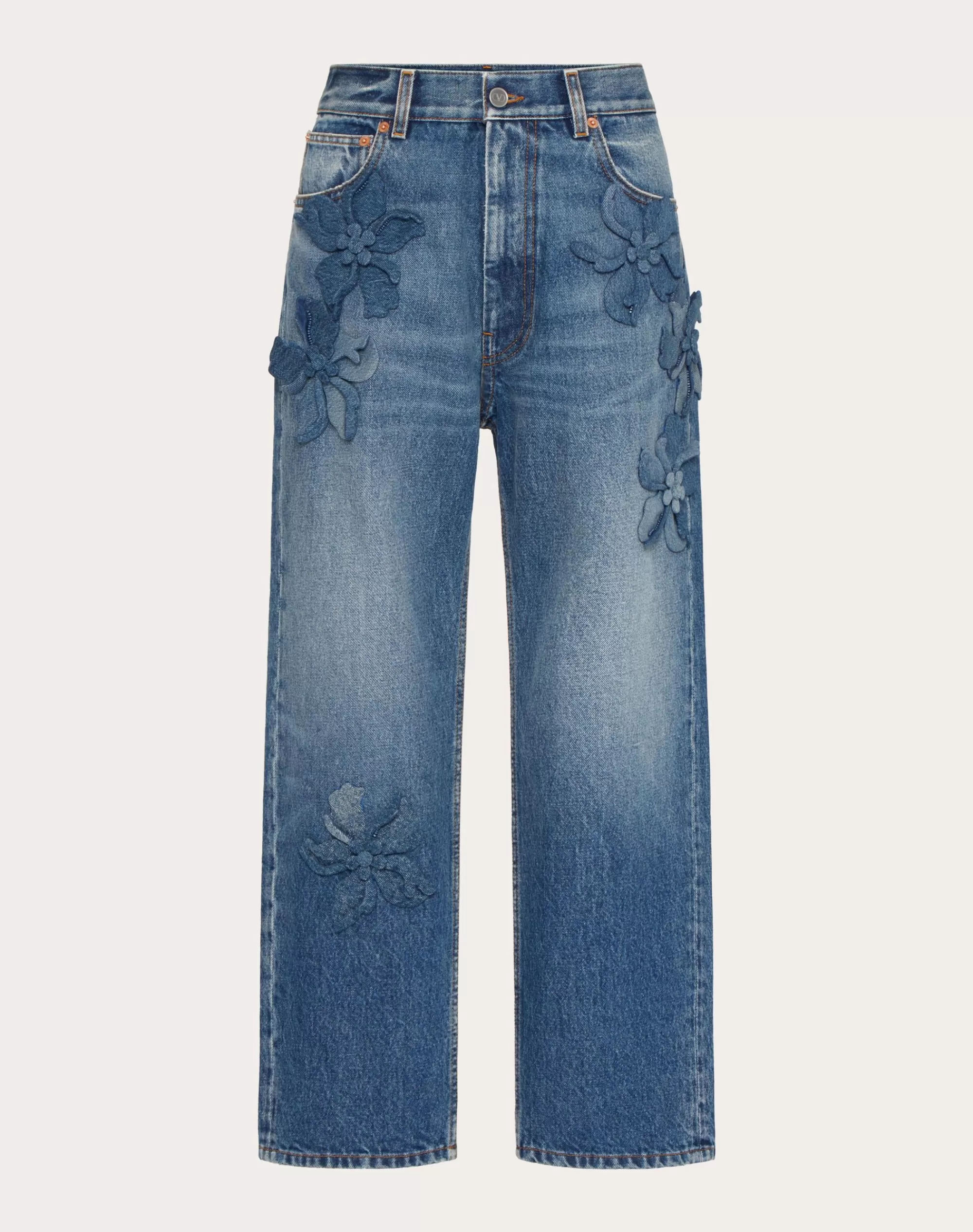 Valentino EMBROIDERED MEDIUM BLUE PANTS Denim Cheap