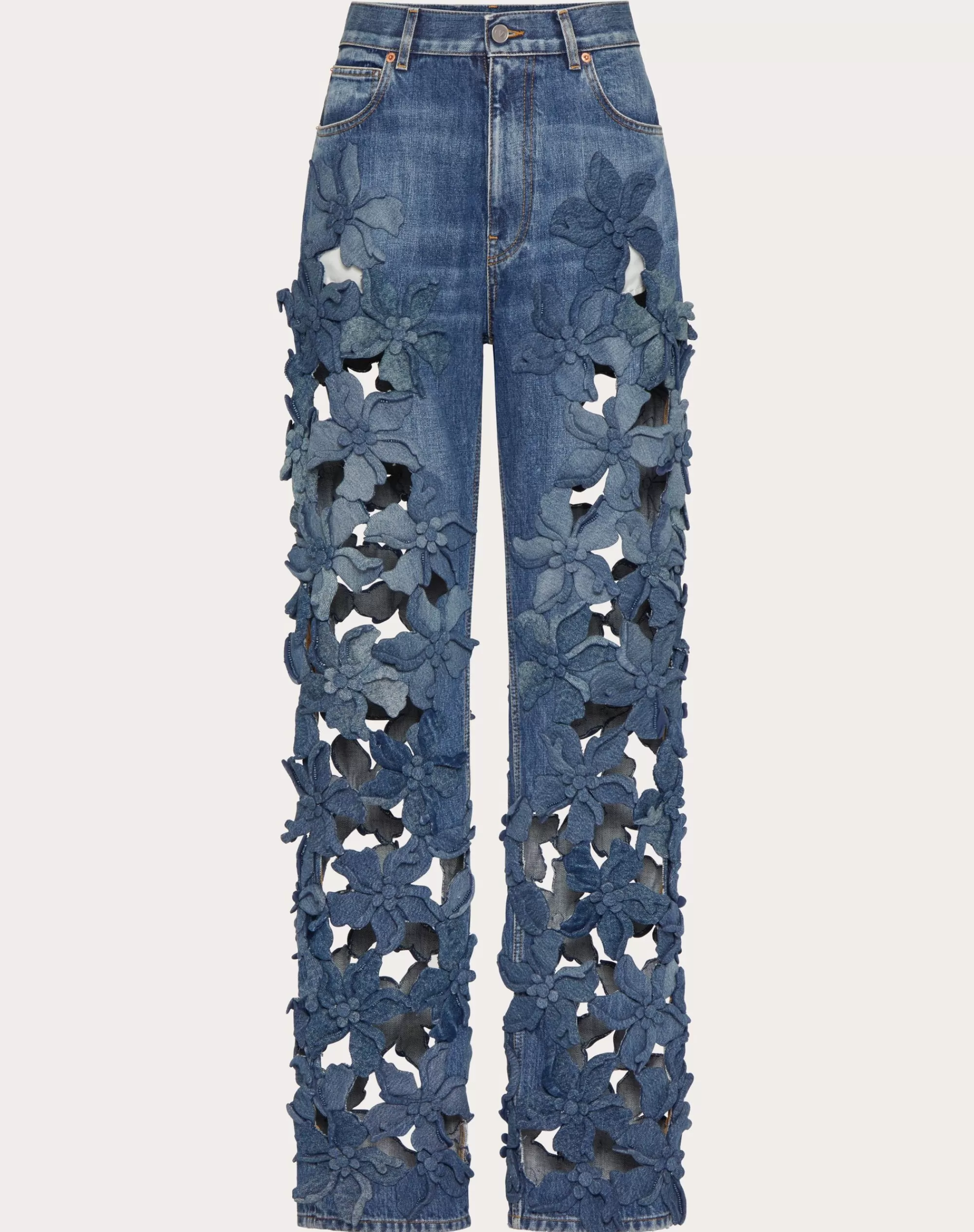 Valentino EMBROIDERED MEDIUM BLUE PANTS Denim Cheap