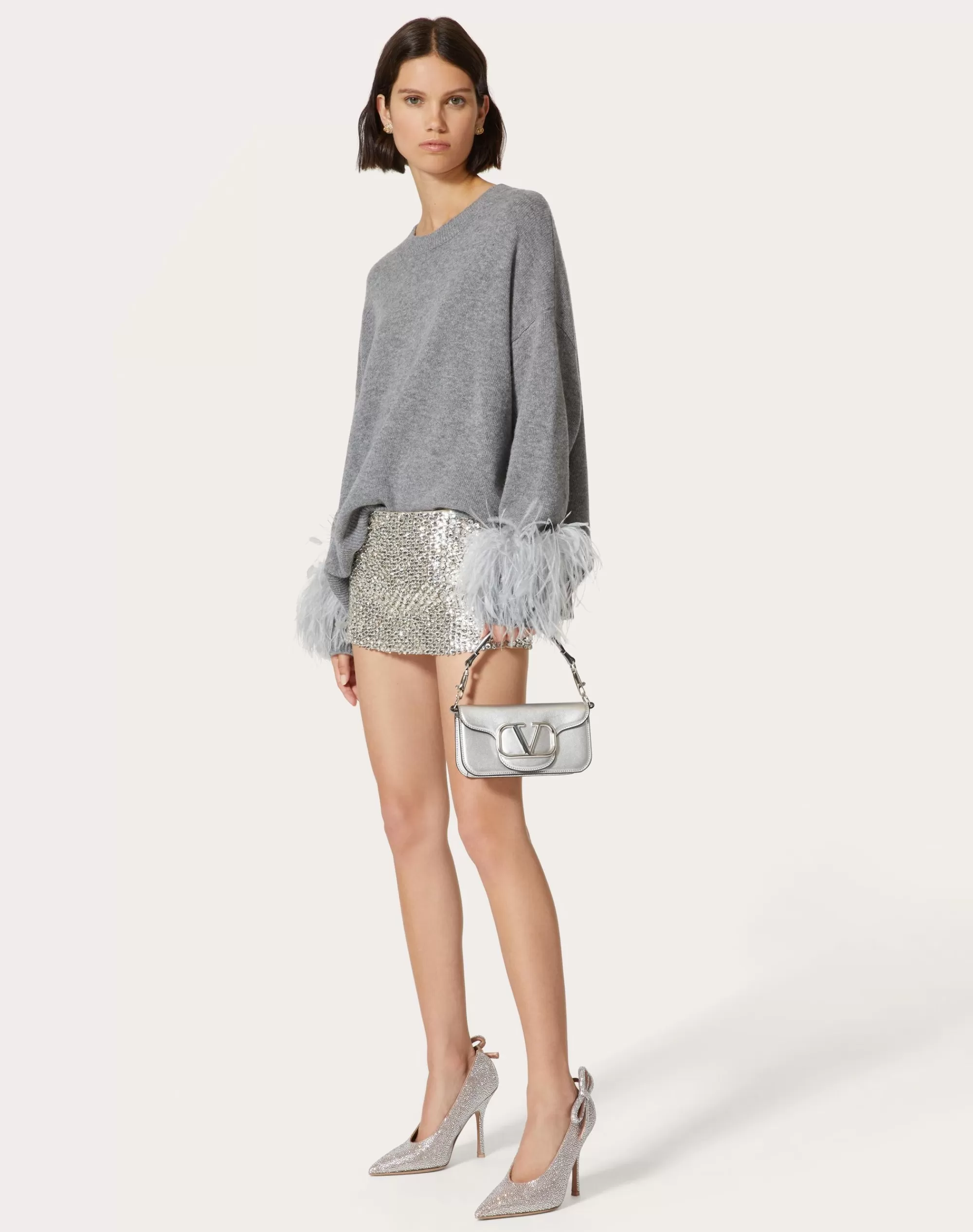 Valentino EMBROIDERED ORGANZA MINI-SKIRT Silver Cheap