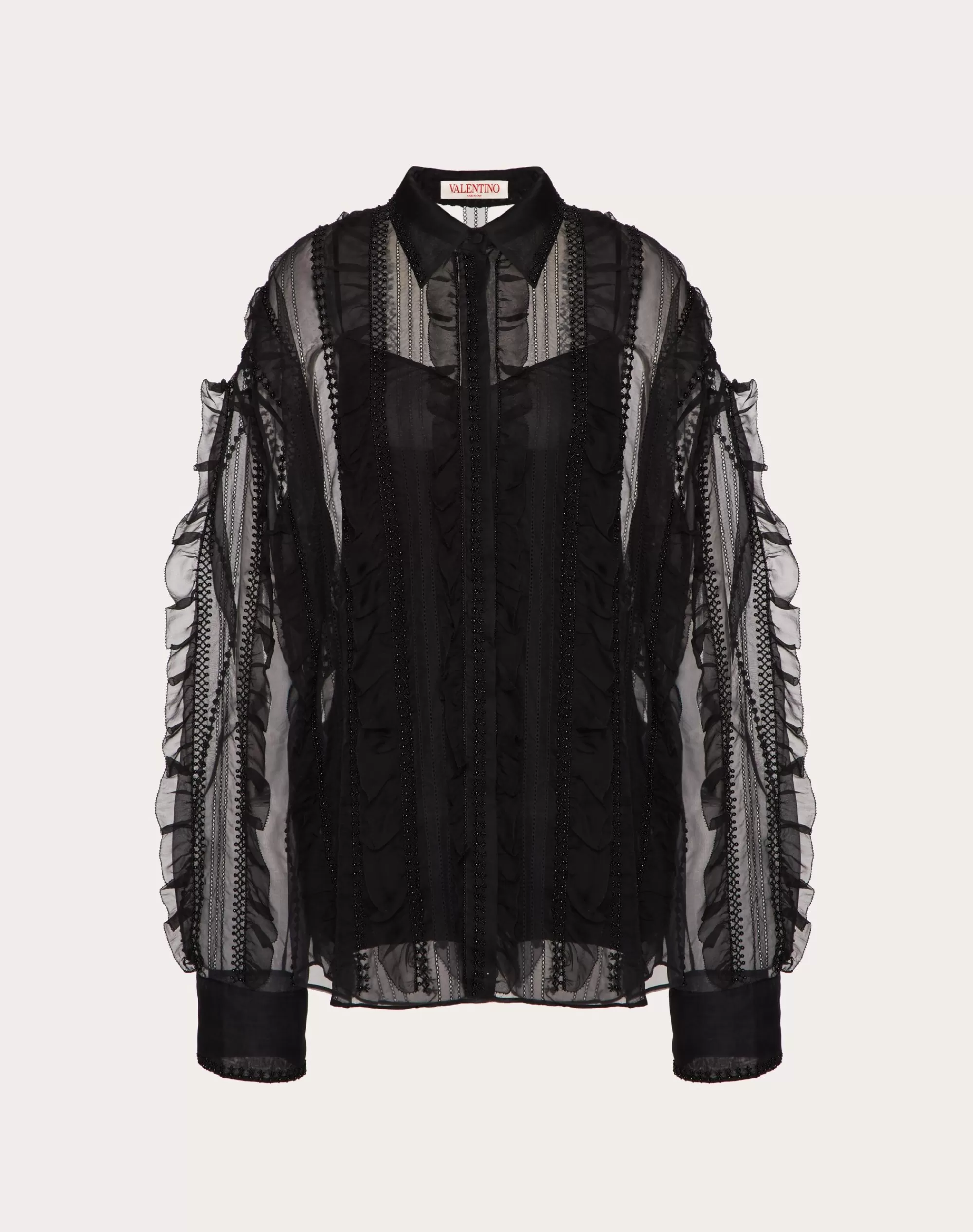 Valentino EMBROIDERED ORGANZA SHIRT Black Clearance