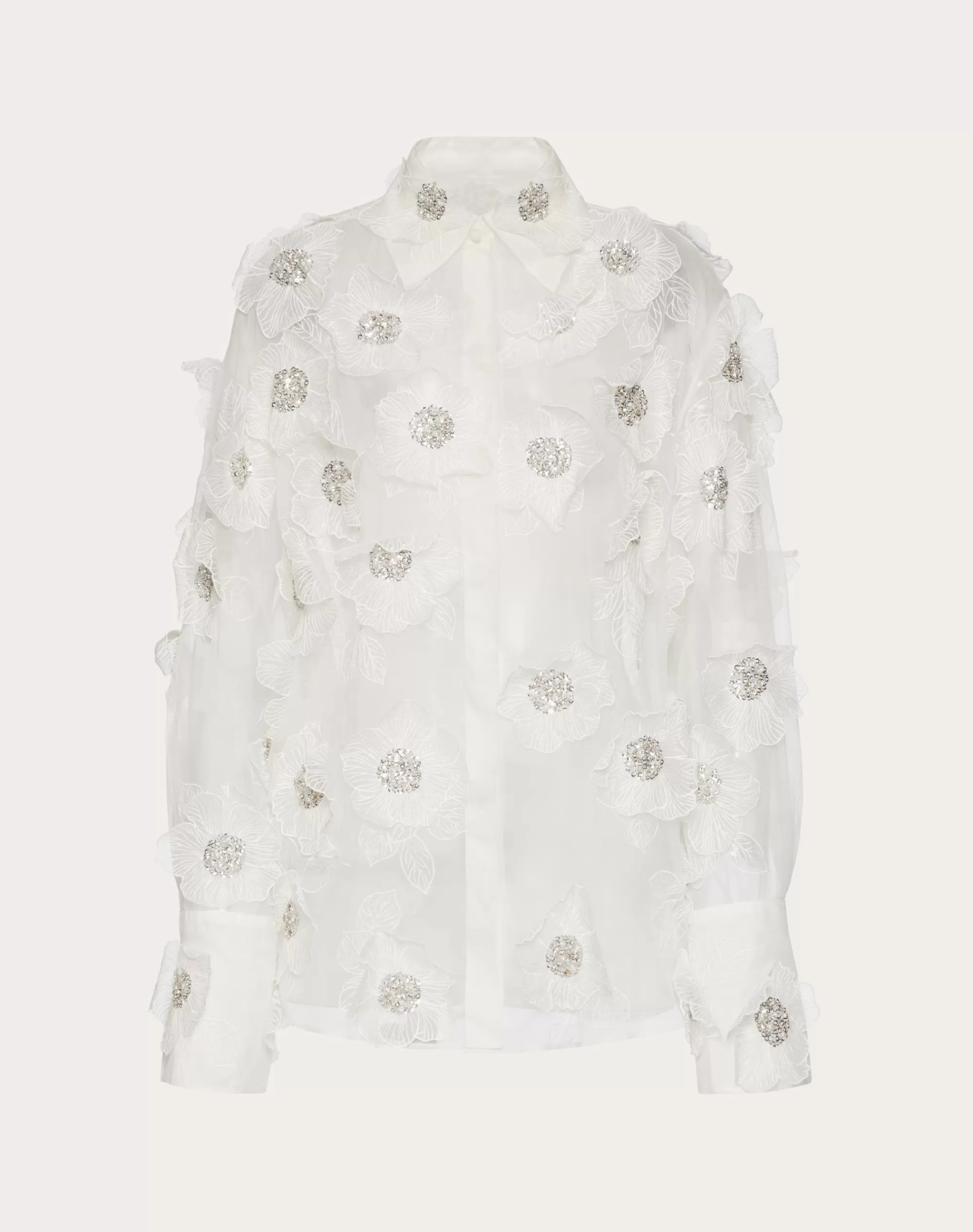 Valentino EMBROIDERED ORGANZA SHIRT Ivory/silver Clearance