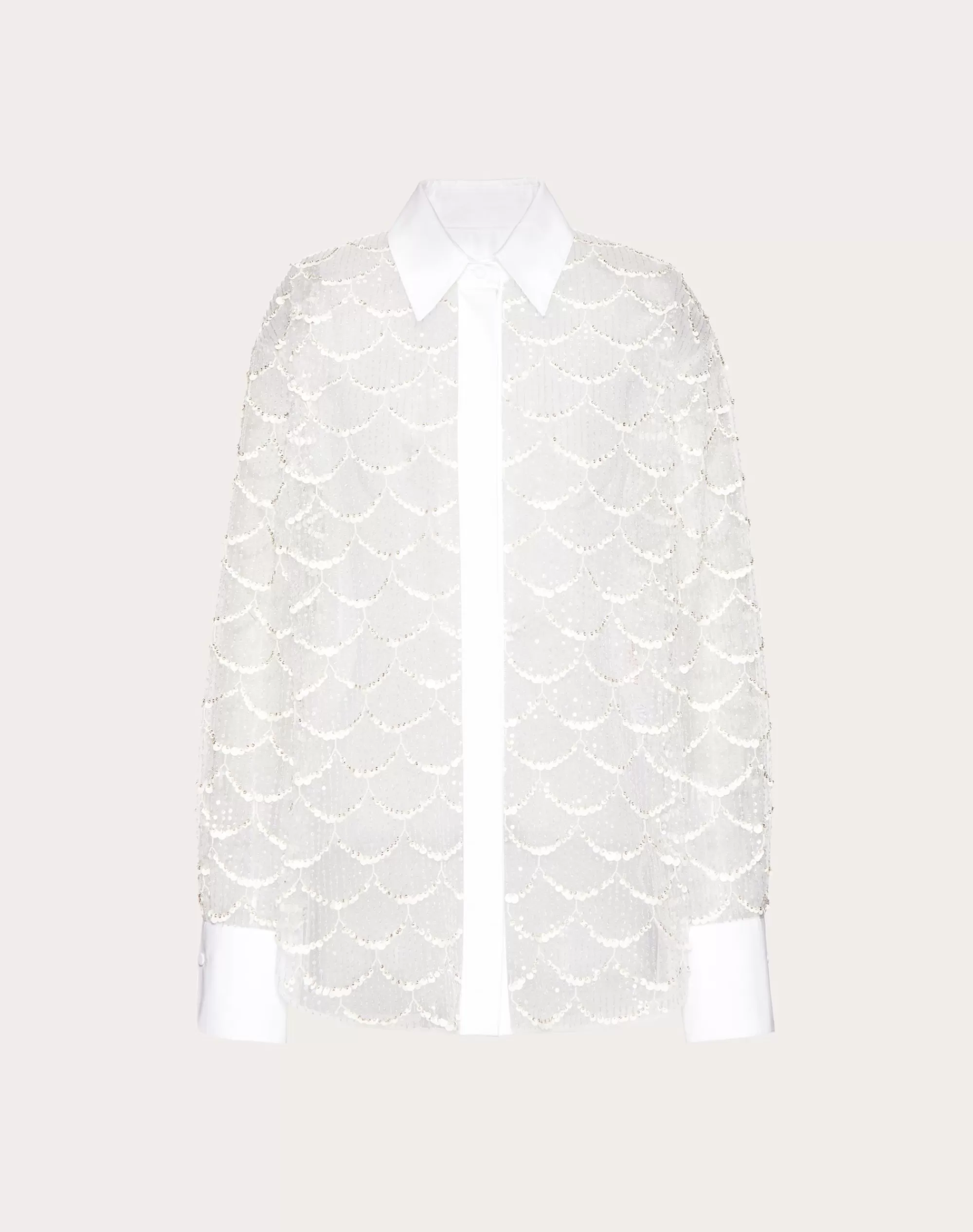 Valentino EMBROIDERED TULLE ILLUSIONE SHIRT Ivory Cheap