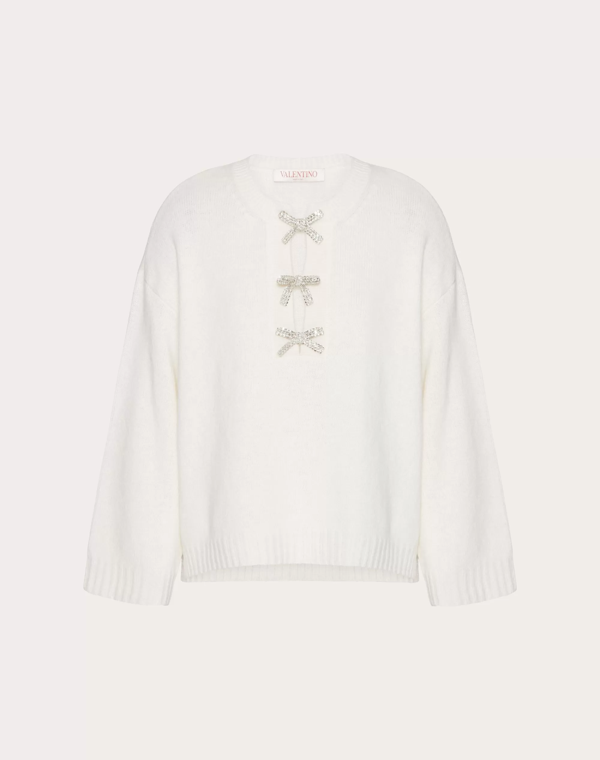 Valentino EMBROIDERED WOOL SWEATER Ivory/silver Cheap