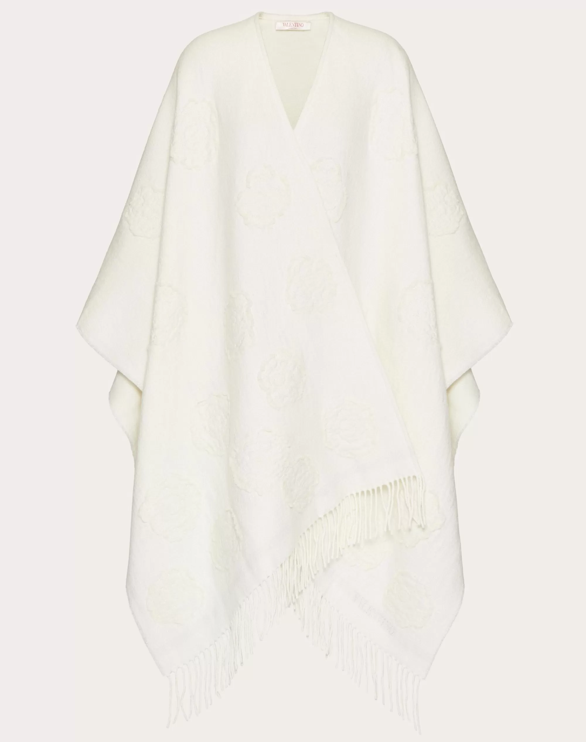 Valentino FLOWER PONCHO IN WOOL BLEND WITH LUREX DETAILS Ivory Fashion