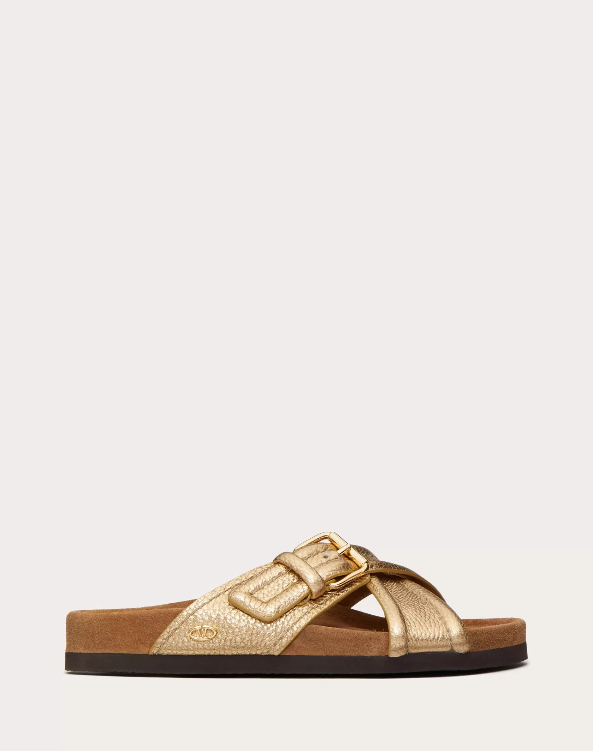 Valentino FUSSFRIEND SLIDE SANDAL IN METALLIC GRAINY CALFSKIN 30MM Gold Outlet