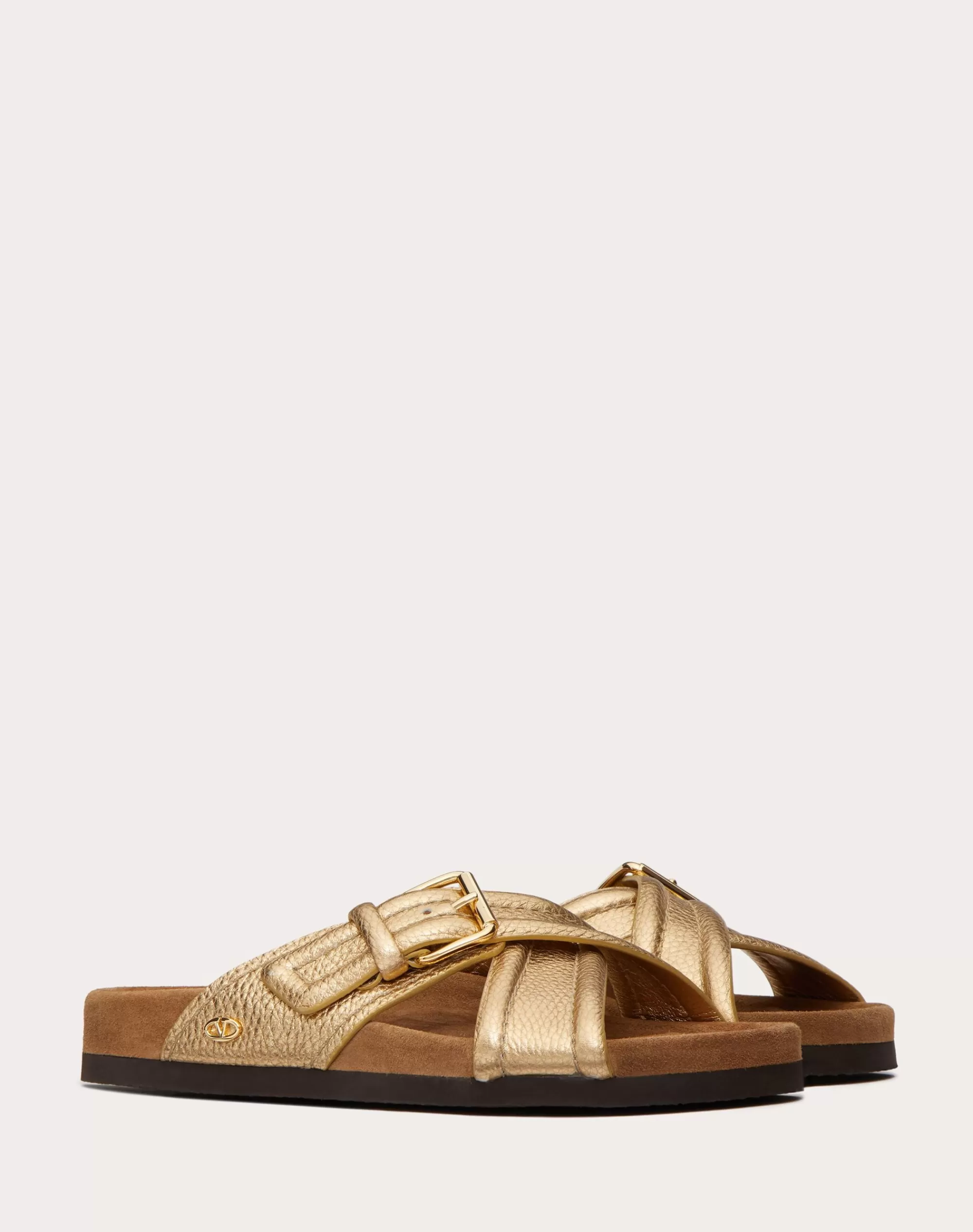 Valentino FUSSFRIEND SLIDE SANDAL IN METALLIC GRAINY CALFSKIN 30MM Gold Outlet