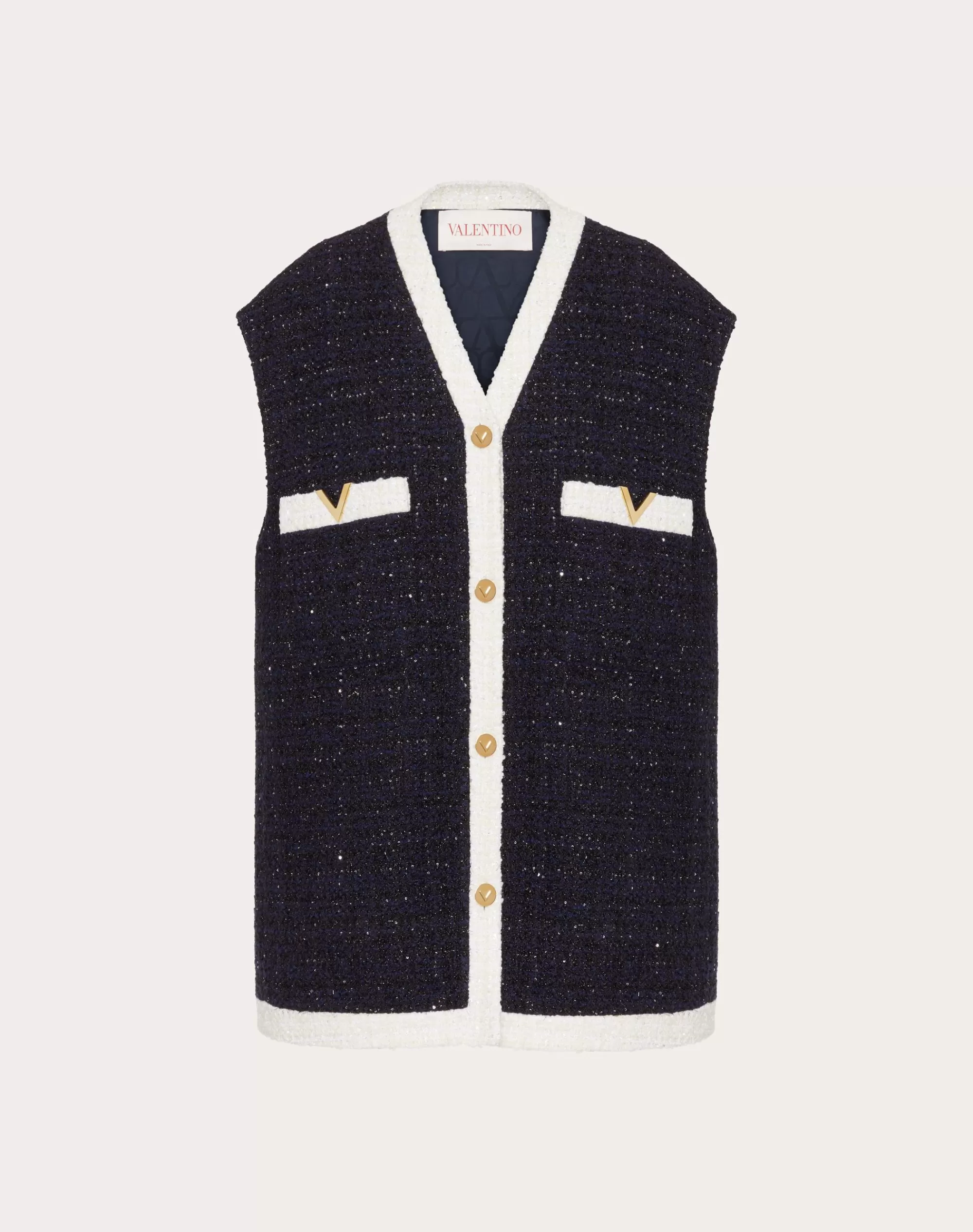 Valentino GLAZE TWEED GILET Navy/ivory Cheap