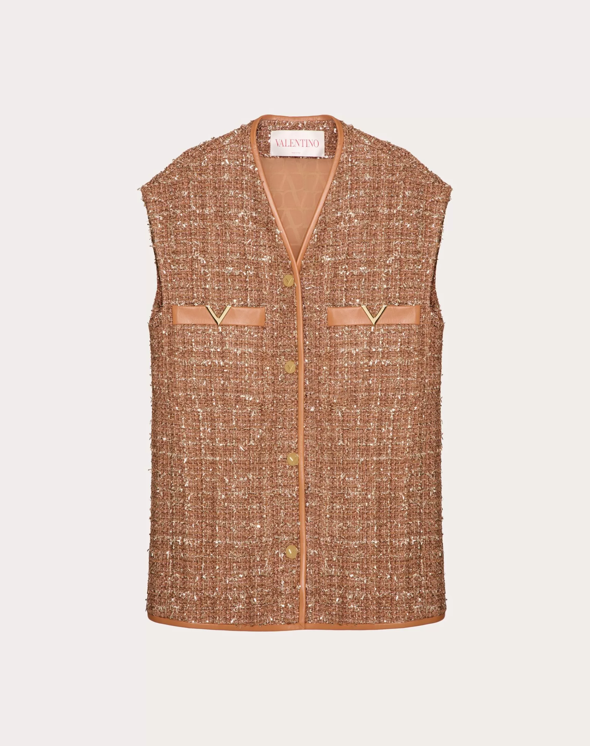 Valentino GLAZE TWEED LIGHT GILET Tan New