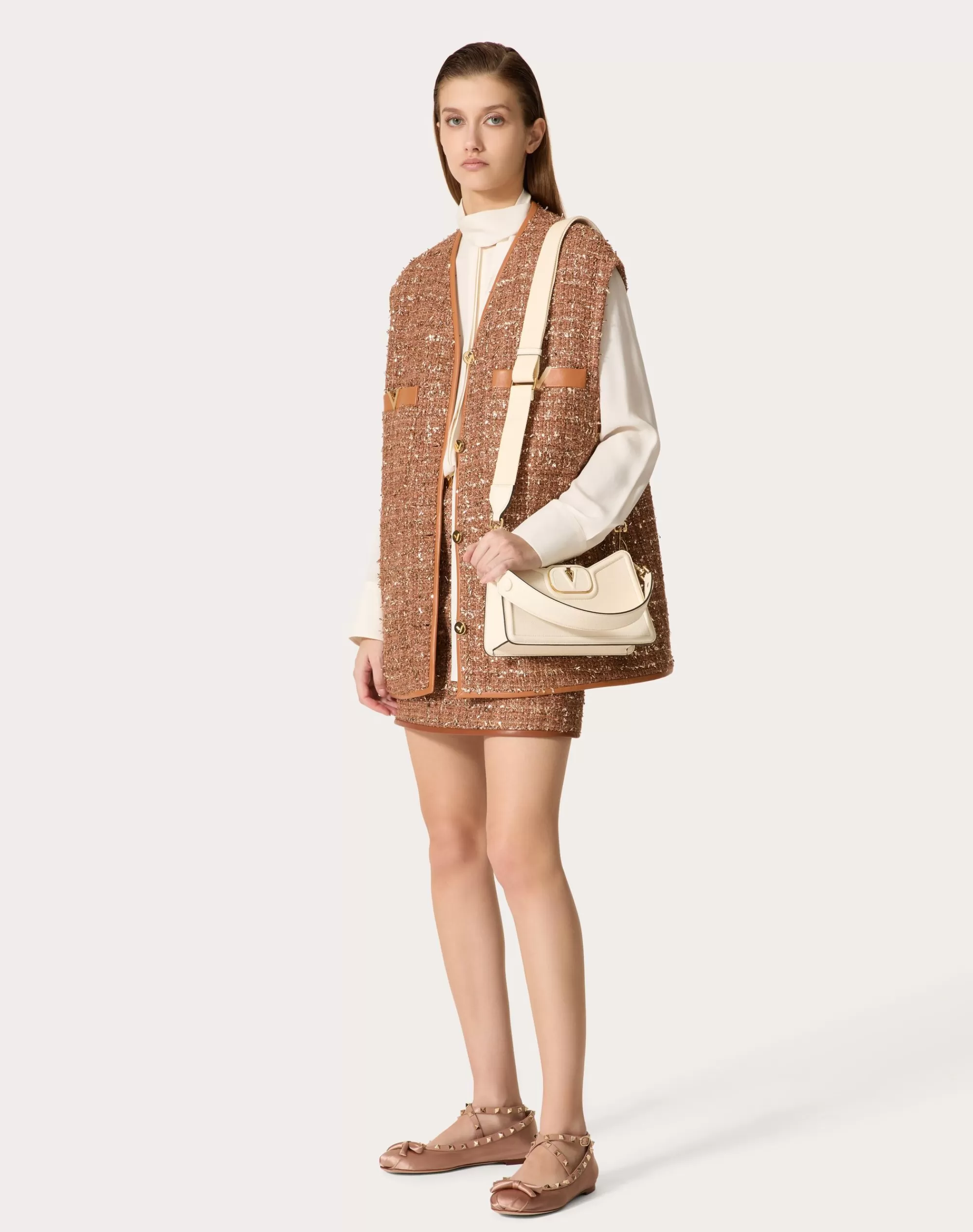 Valentino GLAZE TWEED LIGHT GILET Tan New