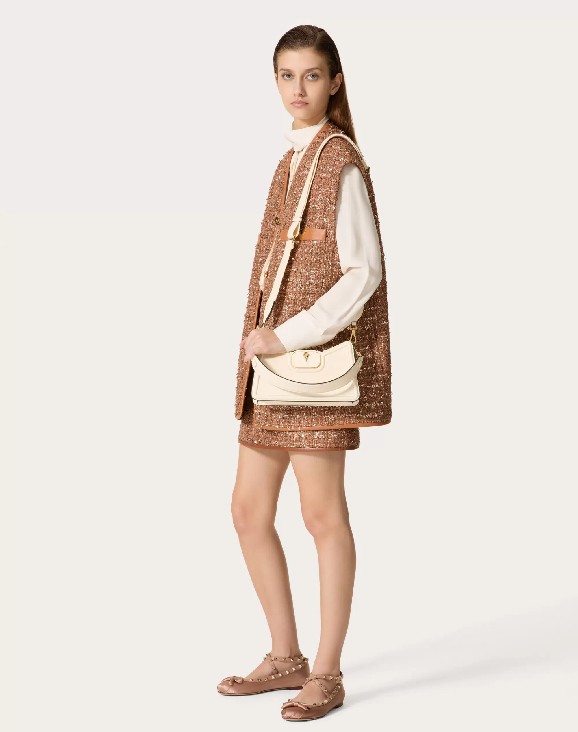 Valentino GLAZE TWEED LIGHT MINISKIRT Cinnamon Discount