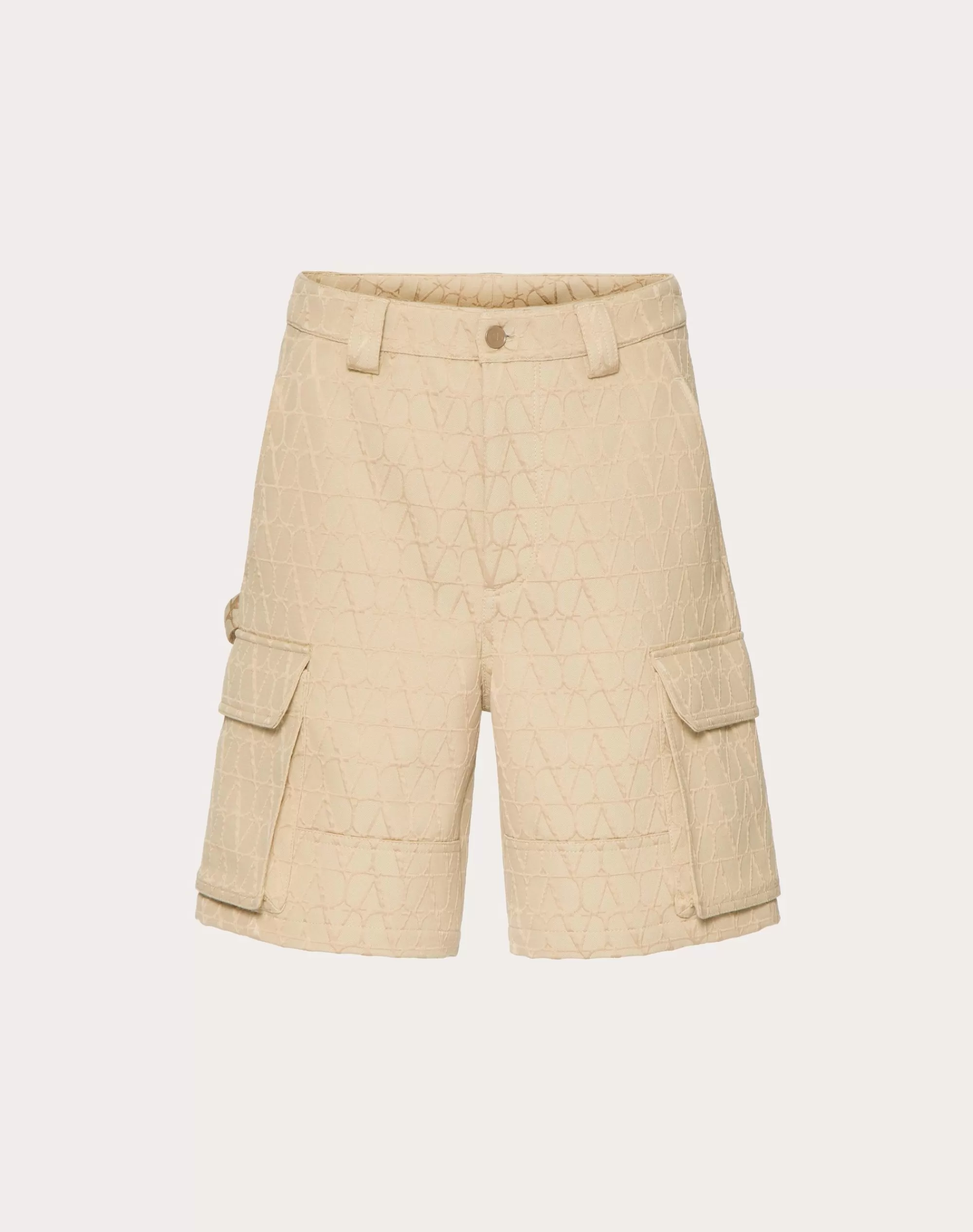 Valentino HEAVY COTTON CARGO BERMUDA SHORTS WITH TOILE ICONOGRAPHE PATTERN Beige Outlet