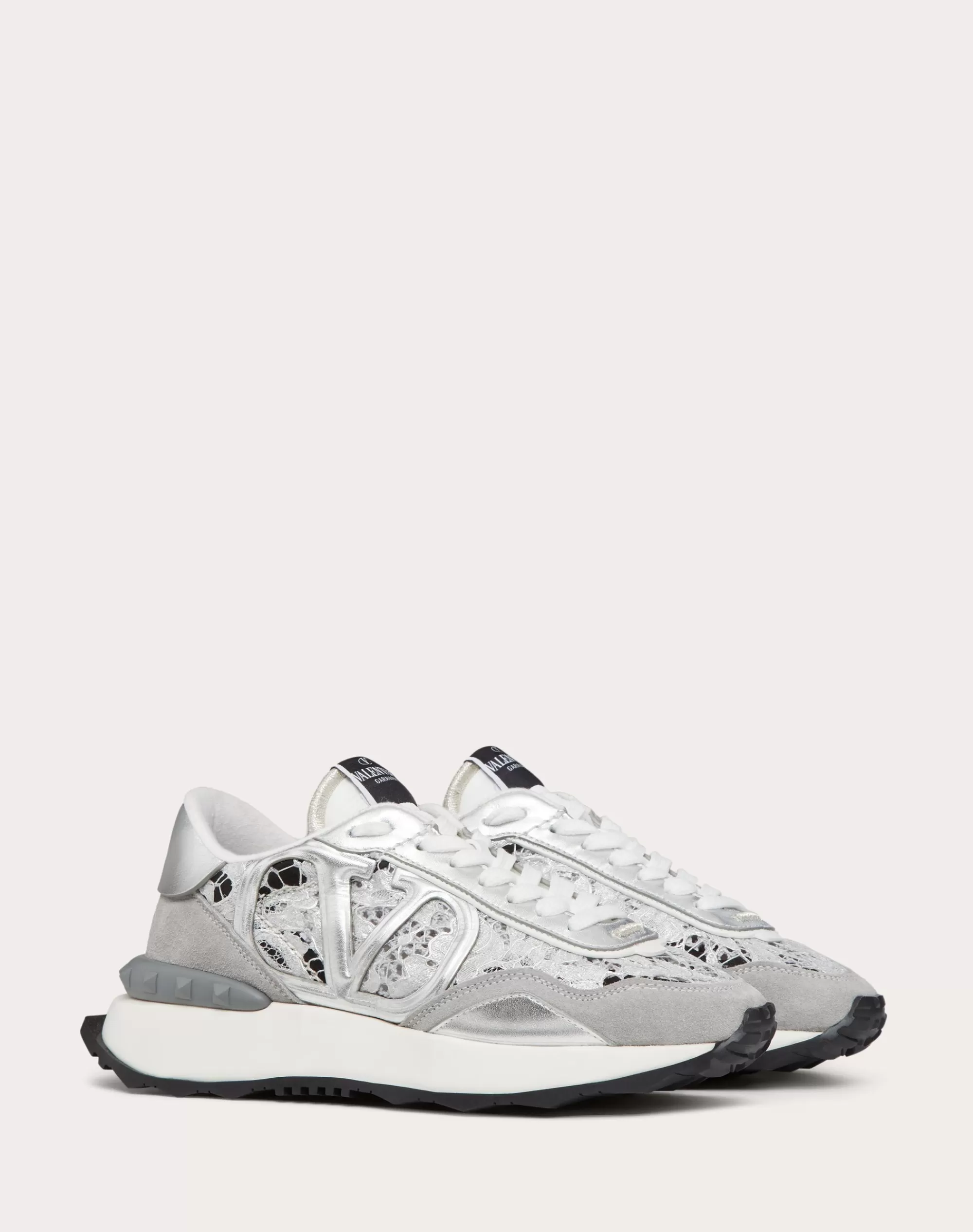 Valentino LACE AND MESH LACERUNNER SNEAKER Silver/pastelGray Best Sale